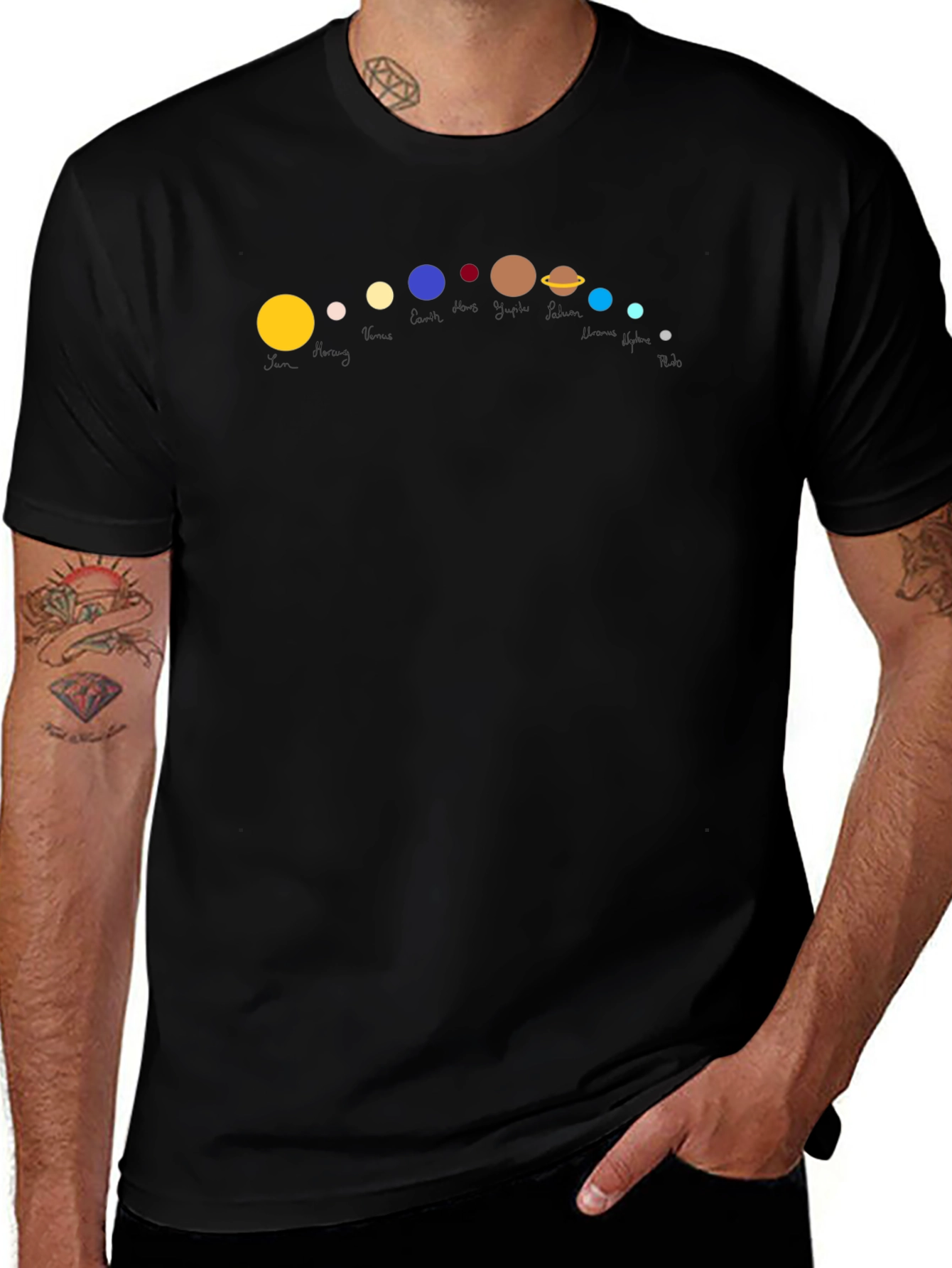 Solar System Planets Graphic Black T-Shirt