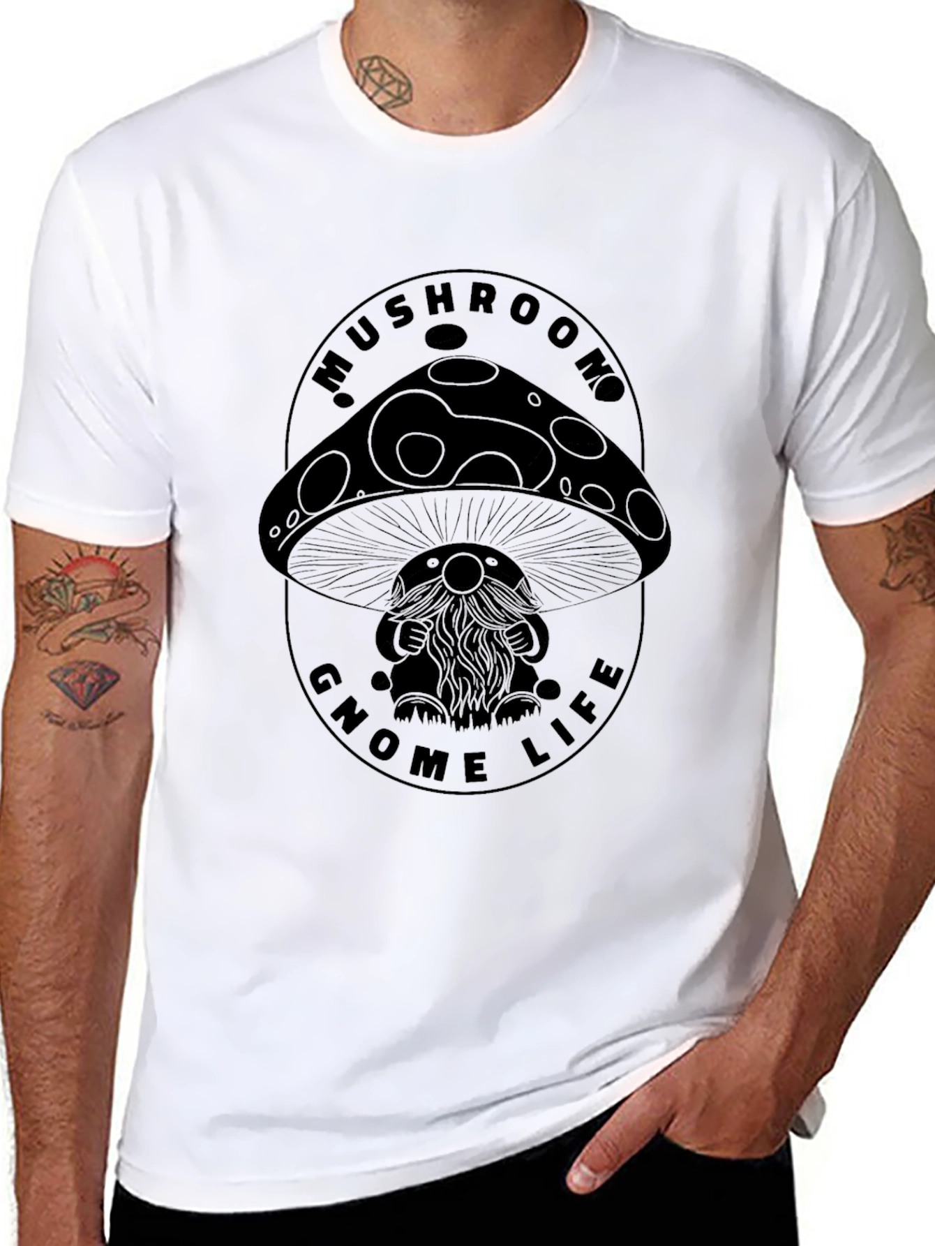 Mushroom Gnome Life Graphic Tee - Black Cotton Blend