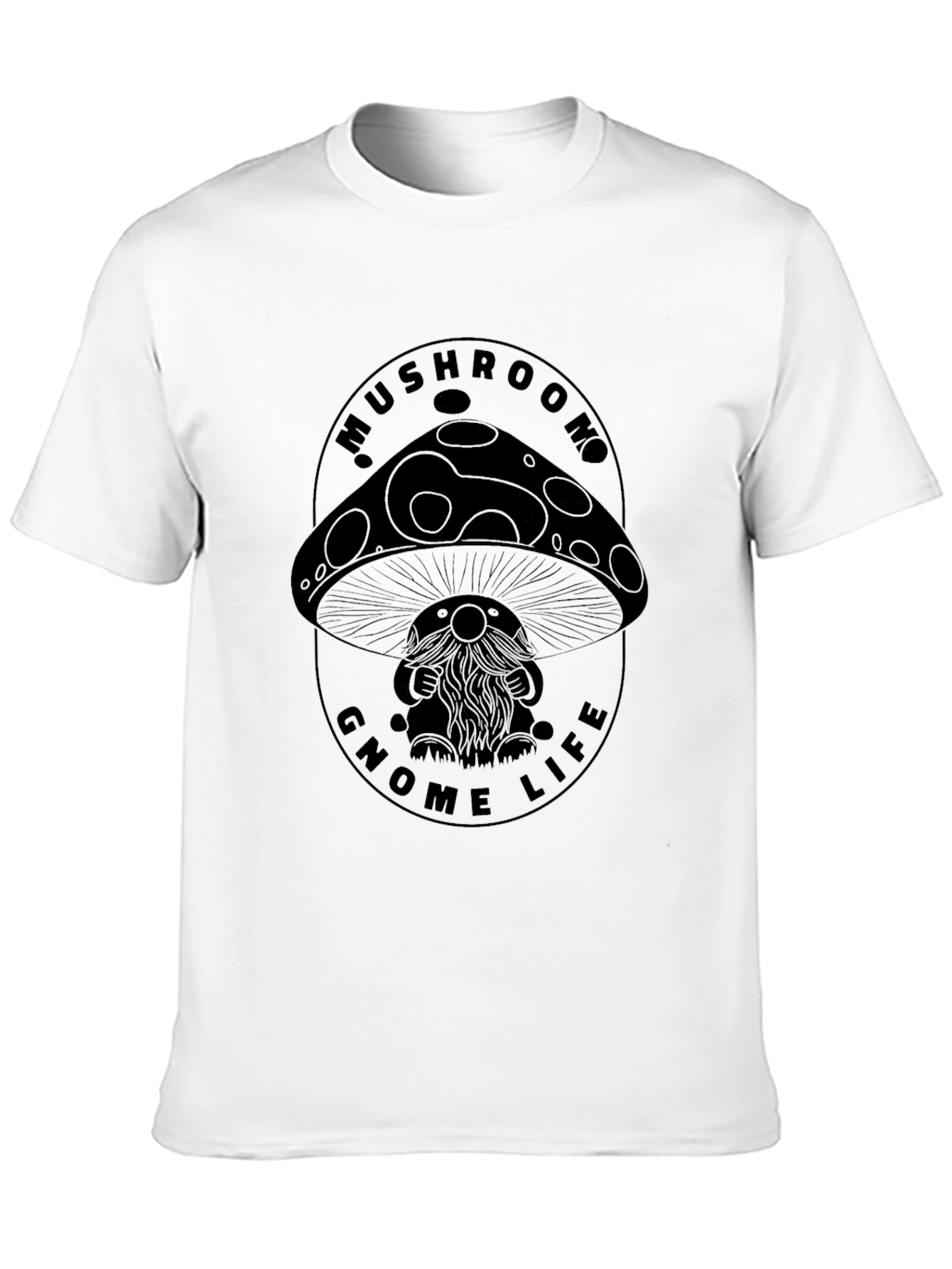 Mushroom Gnome Life Graphic Tee - Black Cotton Blend