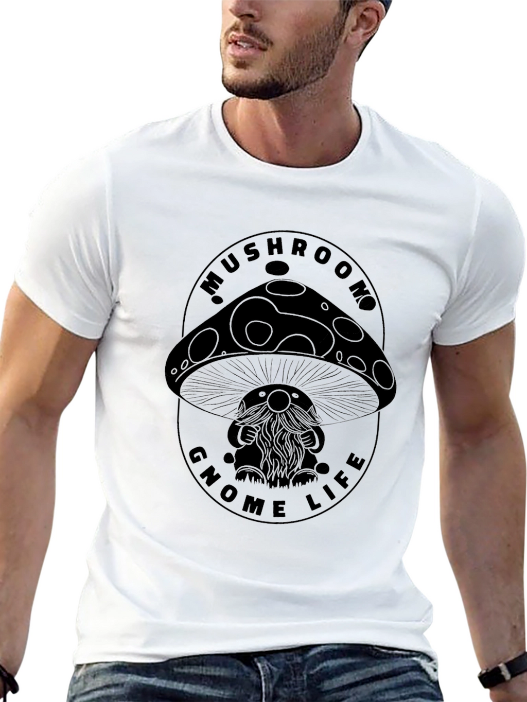 Mushroom Gnome Life Graphic Tee - Black Cotton Blend