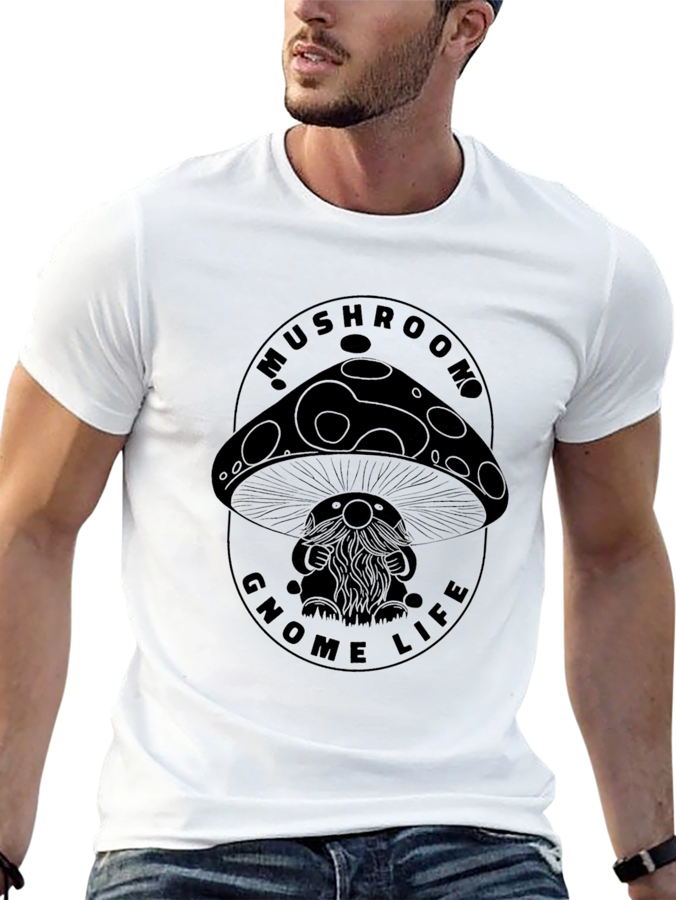 Mushroom Gnome Life Graphic Tee - Black Cotton Blend