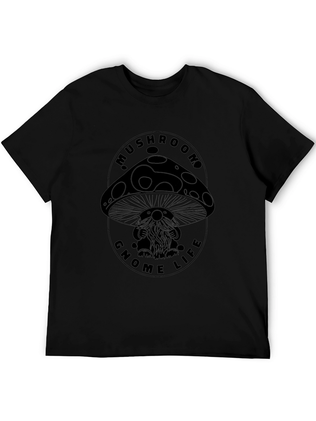 Mushroom Gnome Life Graphic Tee - Black Cotton Blend