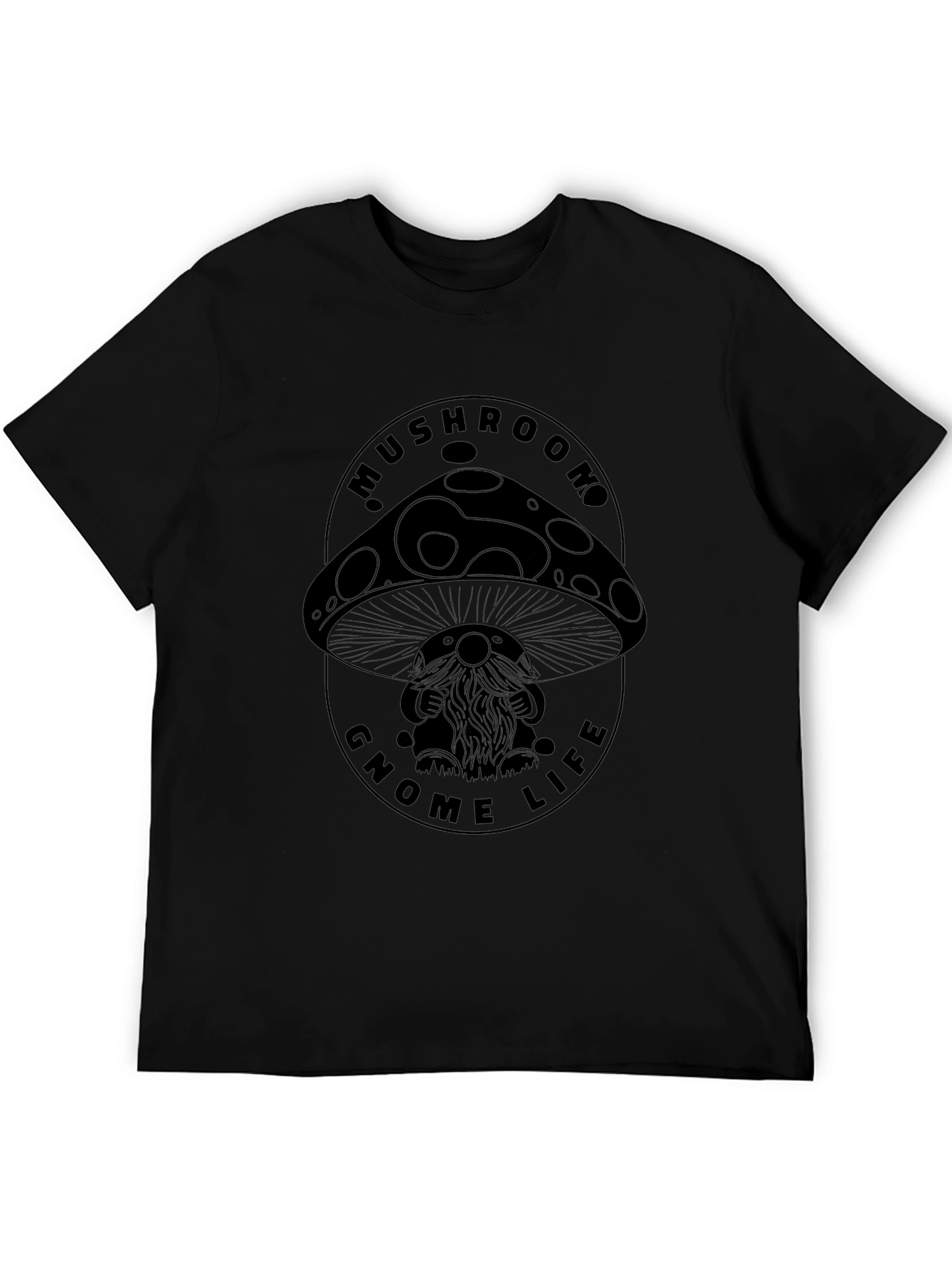 Mushroom Gnome Life Graphic Tee - Black Cotton Blend