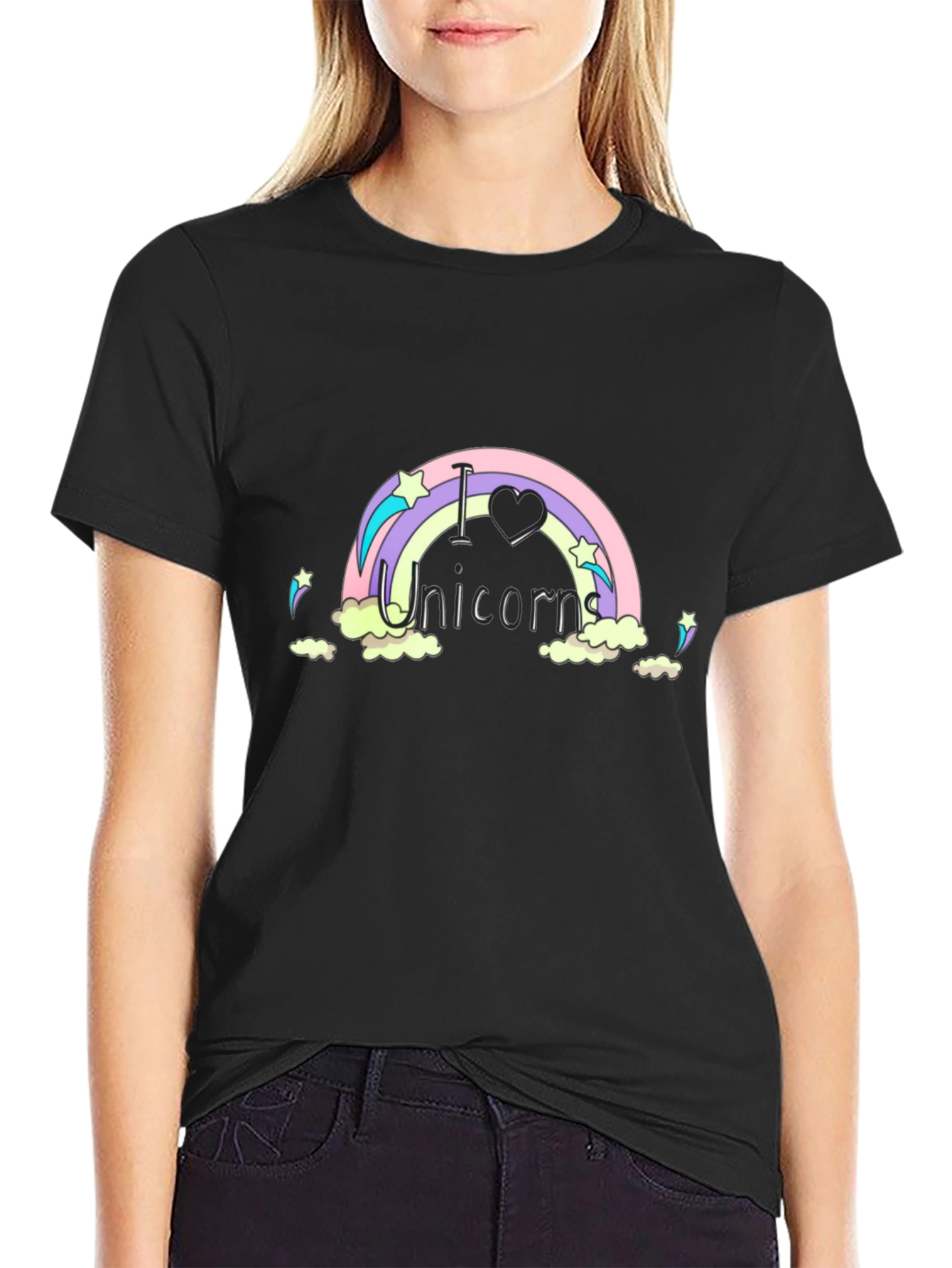 I Love Unicorns Rainbow Black T-Shirt