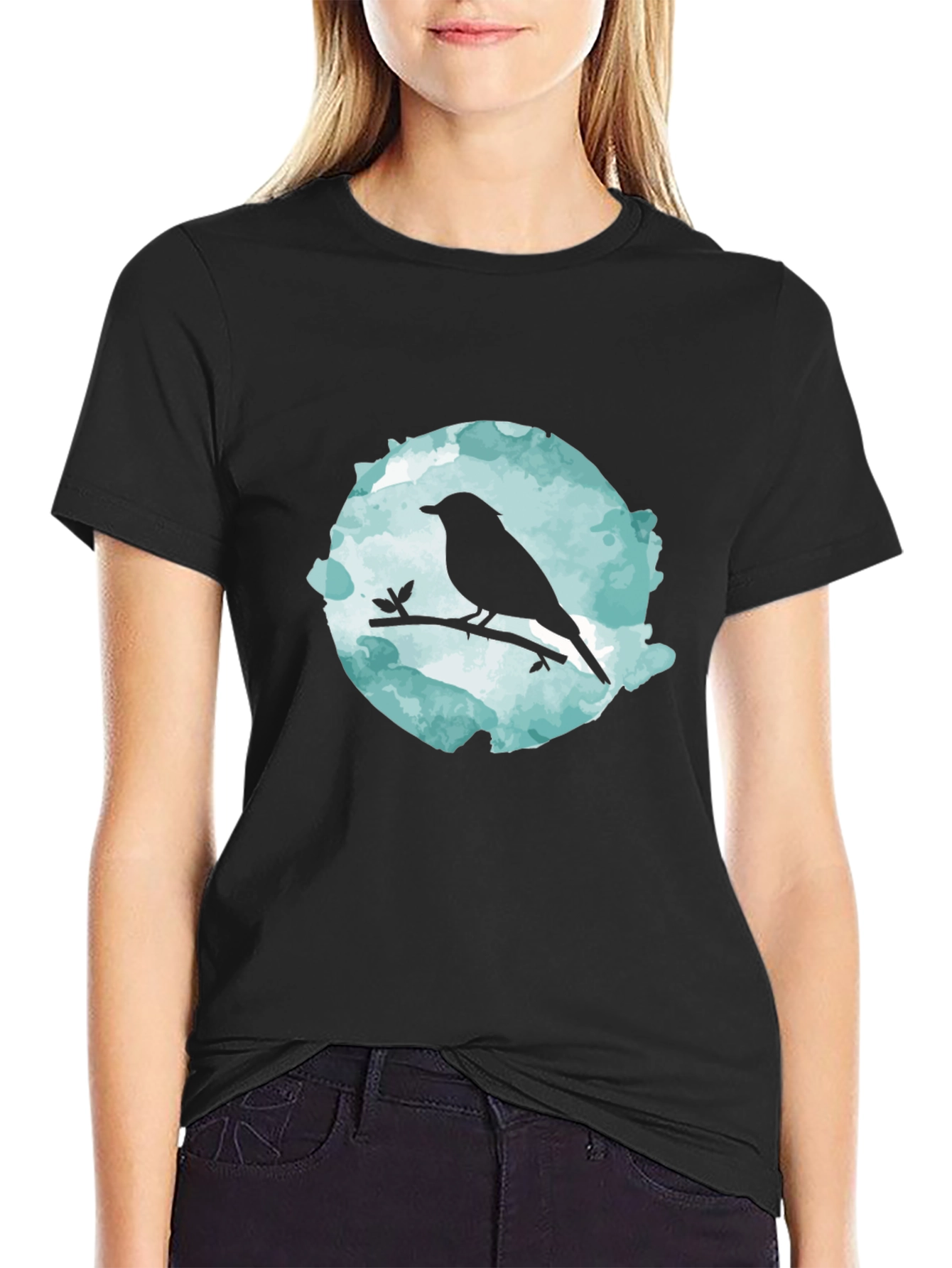 Bird Silhouette Graphic Black T-Shirt