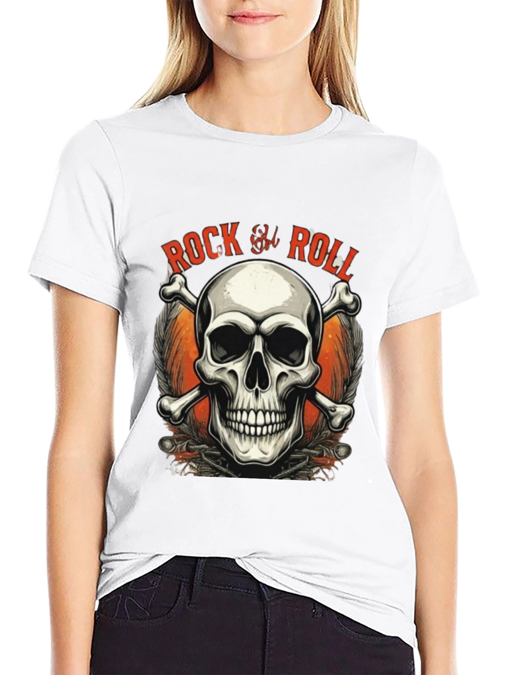 Rock & Roll Skull Graphic Tee - Black