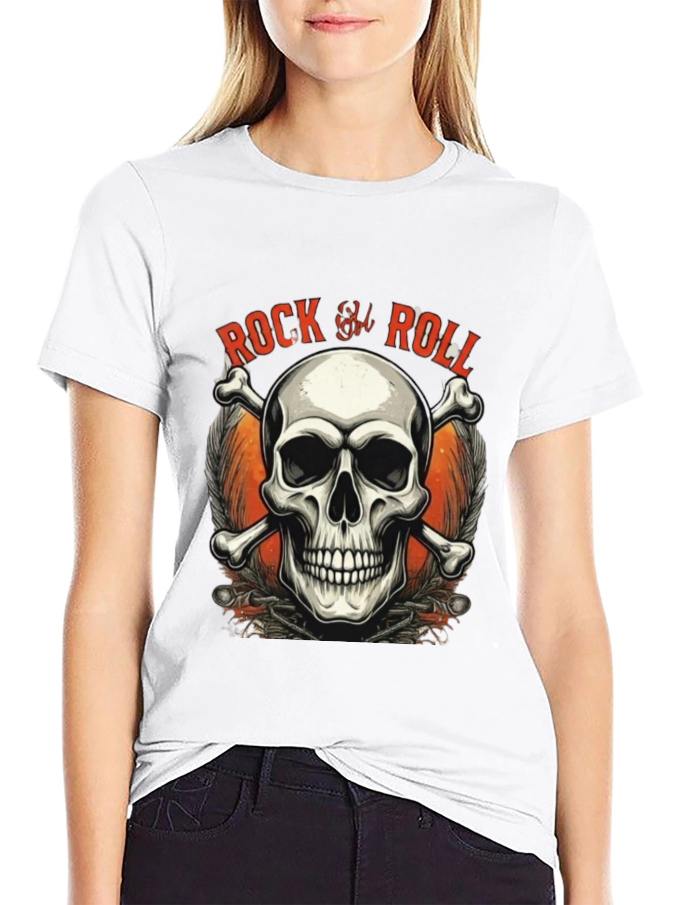 Rock & Roll Skull Graphic Tee - Black
