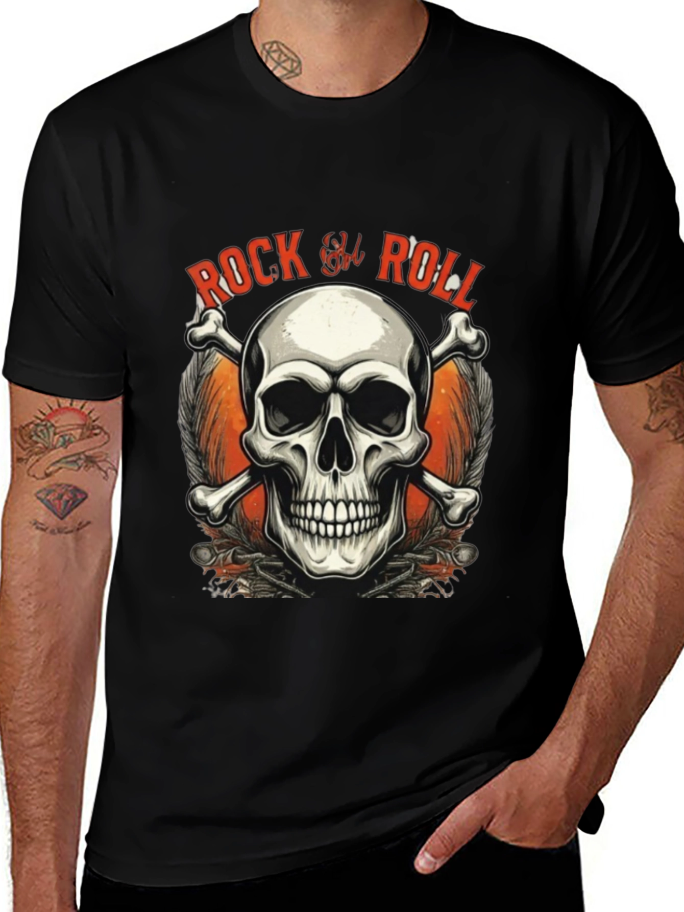 Rock & Roll Skull Graphic Tee - Black