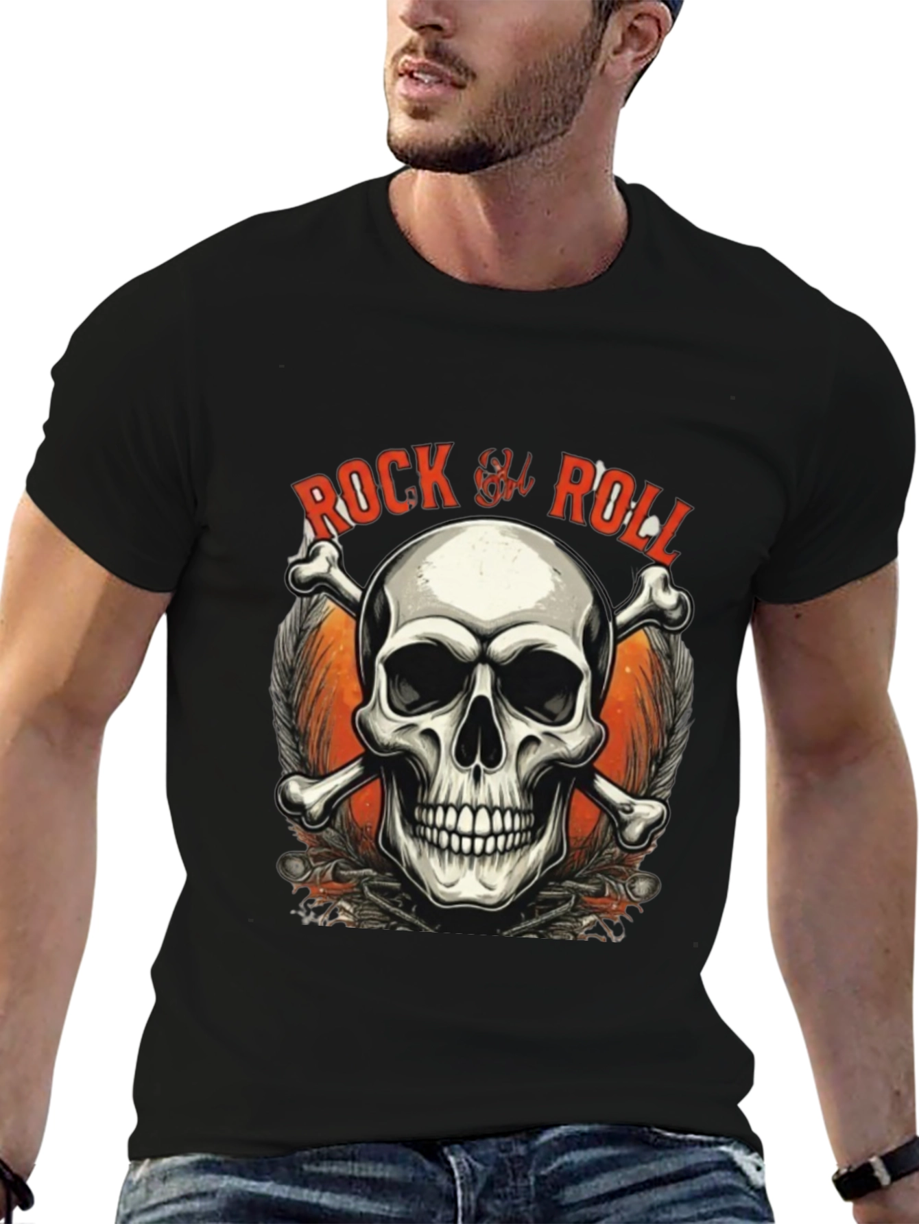 Rock & Roll Skull Graphic Tee - Black