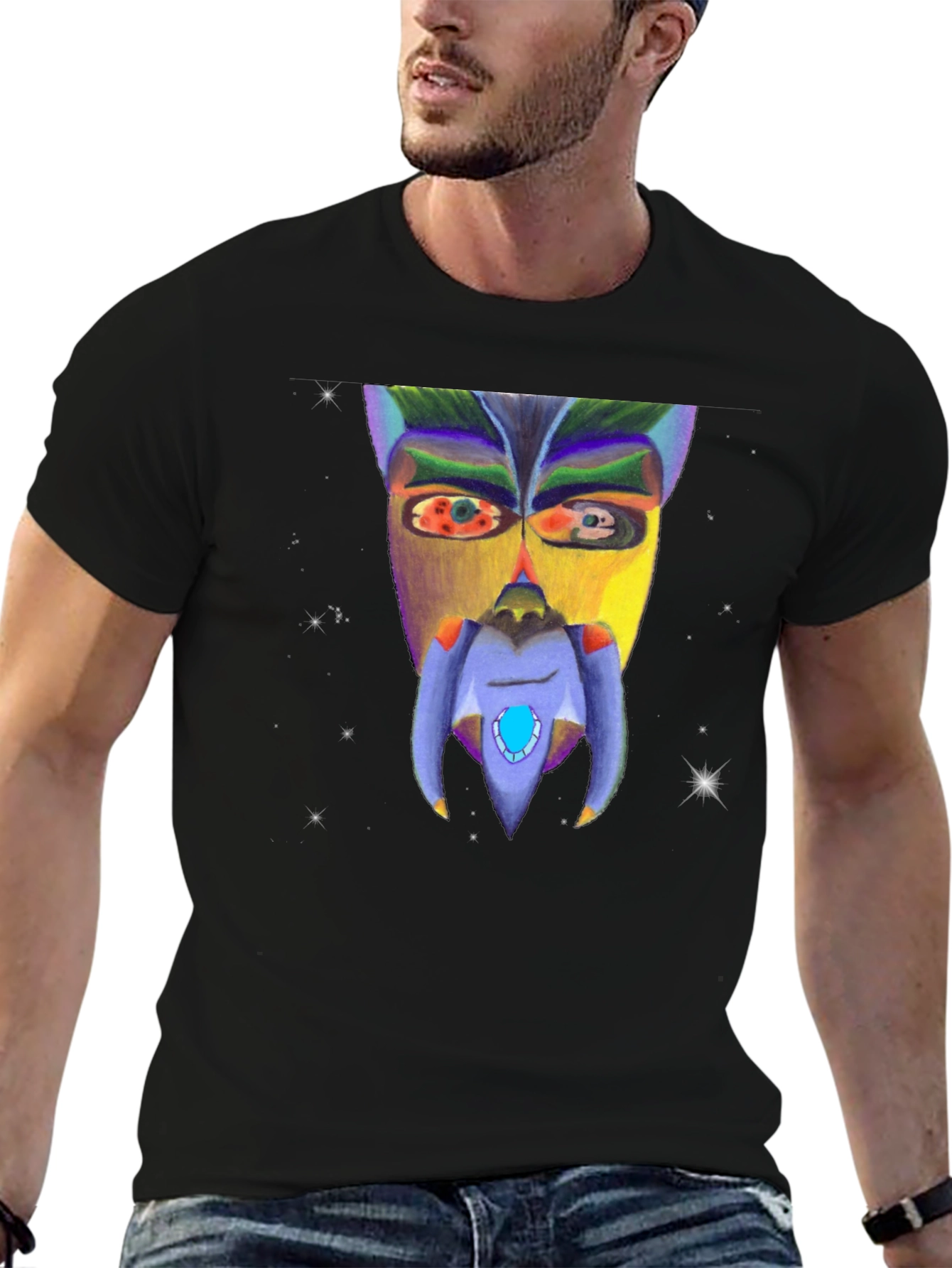 Abstract Face Graphic Black T-Shirt