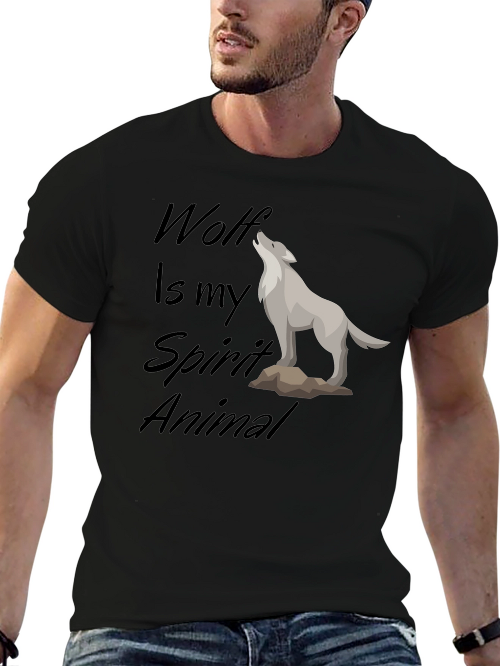 Wolf Spirit Animal Black T-Shirt