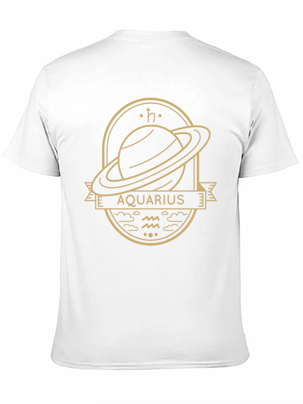 Aquarius Zodiac Graphic Tee - Saturn Design Black T-Shirt