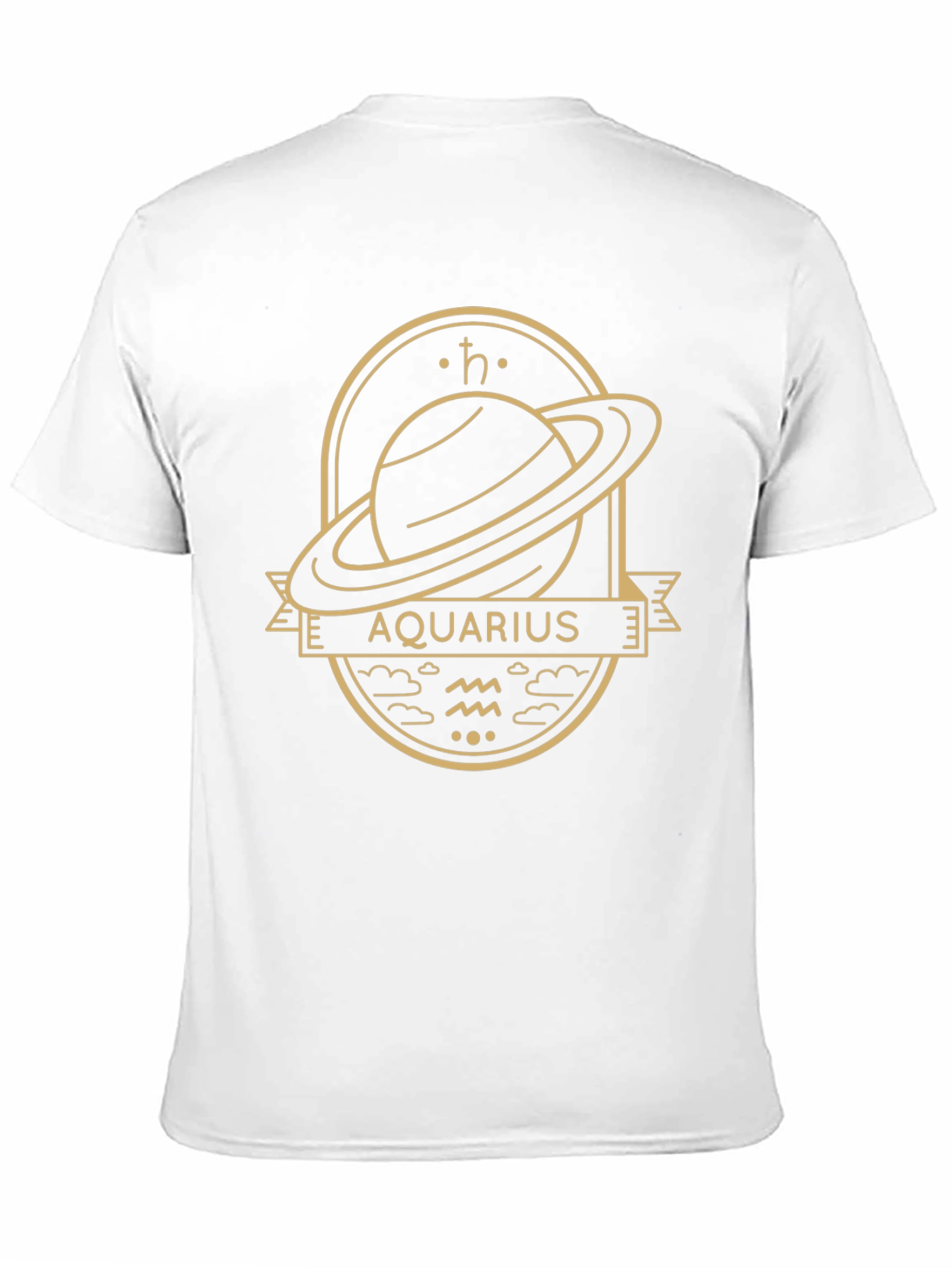 Aquarius Zodiac Graphic Tee - Saturn Design Black T-Shirt
