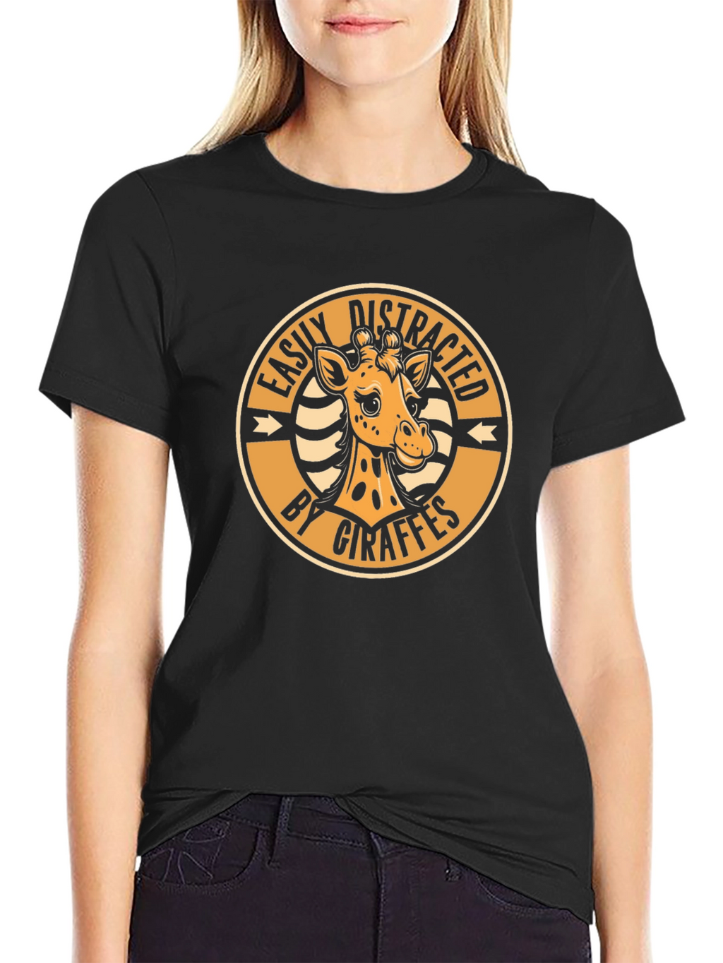 Easily Distracted by Giraffes Black T-Shirt