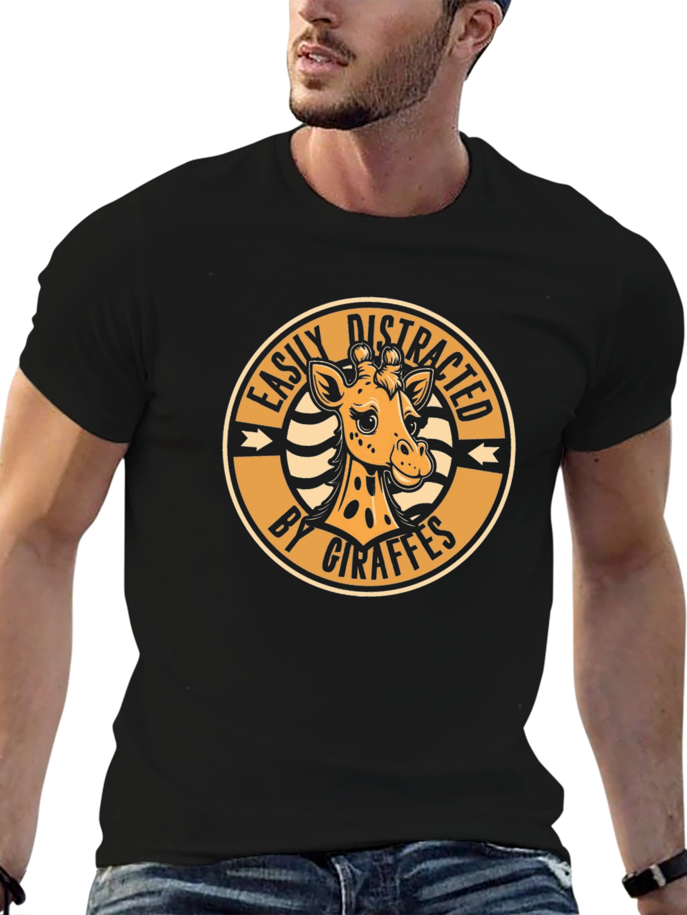 Easily Distracted by Giraffes Black T-Shirt