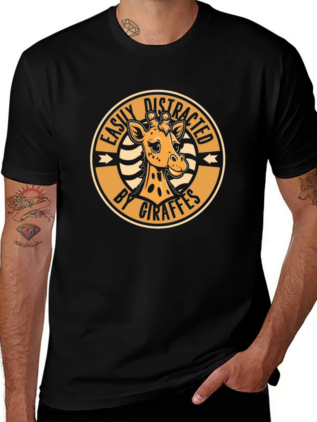 Easily Distracted by Giraffes Black T-Shirt