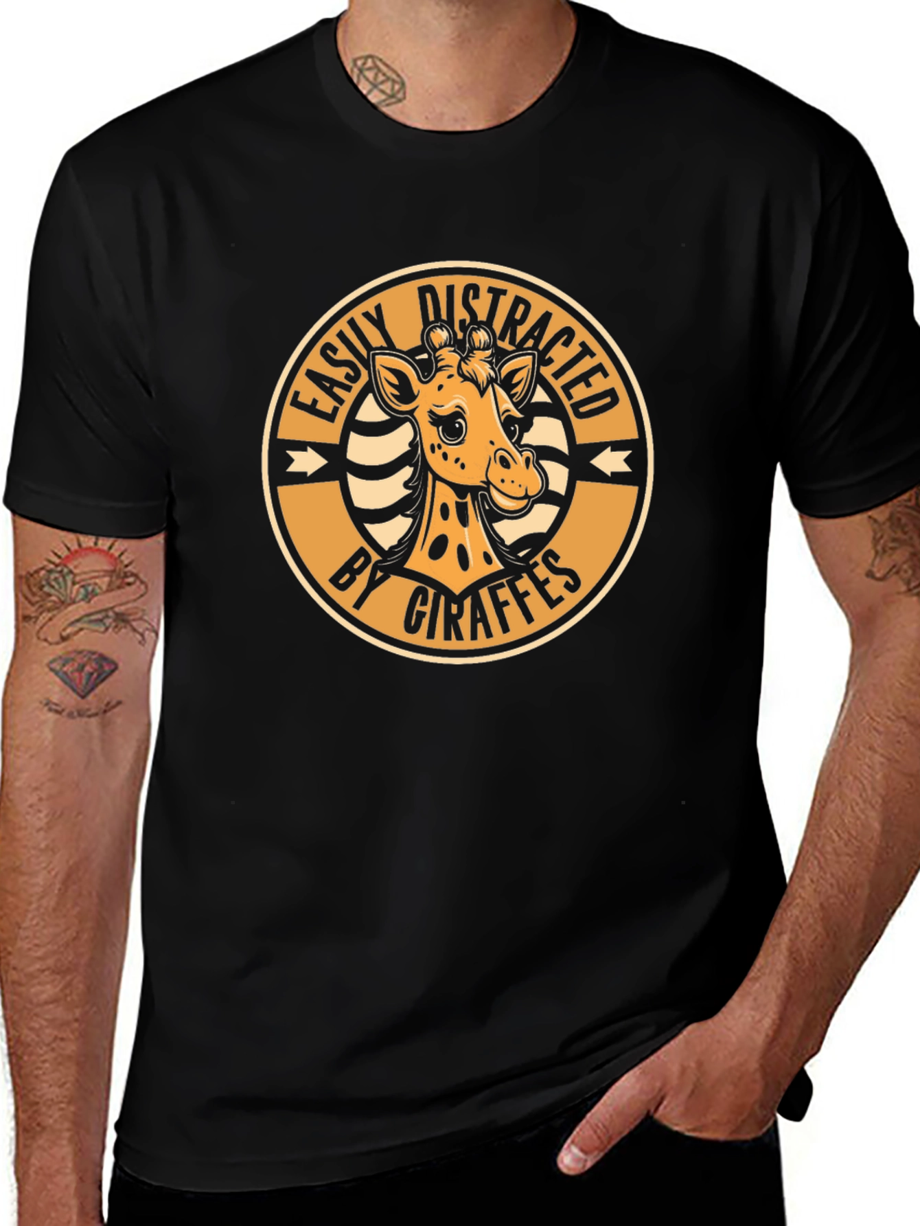 Easily Distracted by Giraffes Black T-Shirt