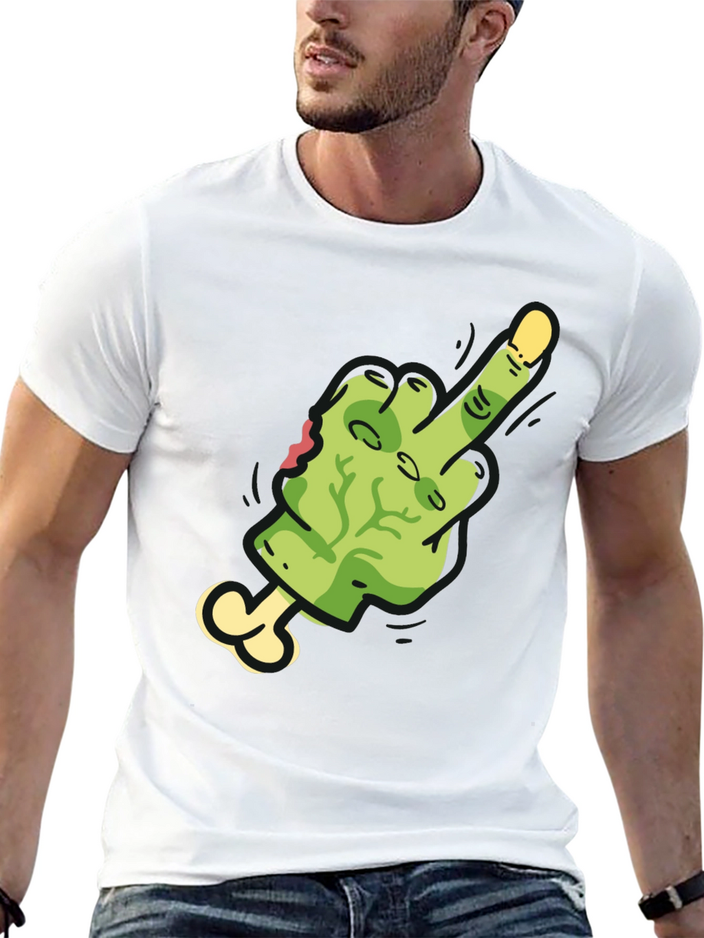 Zombie Middle Finger Graphic Tee - Black Cotton