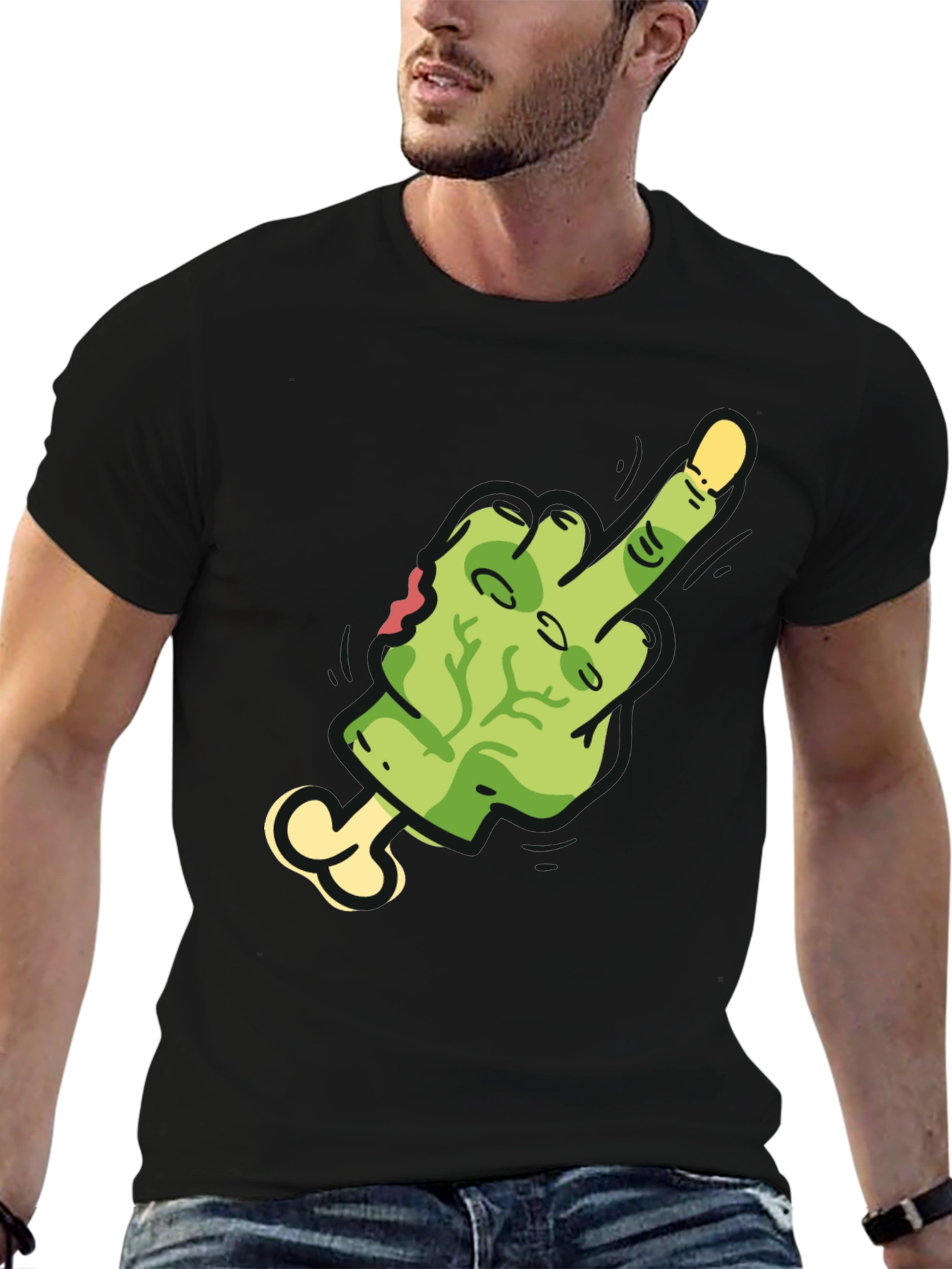 Zombie Middle Finger Graphic Tee - Black Cotton