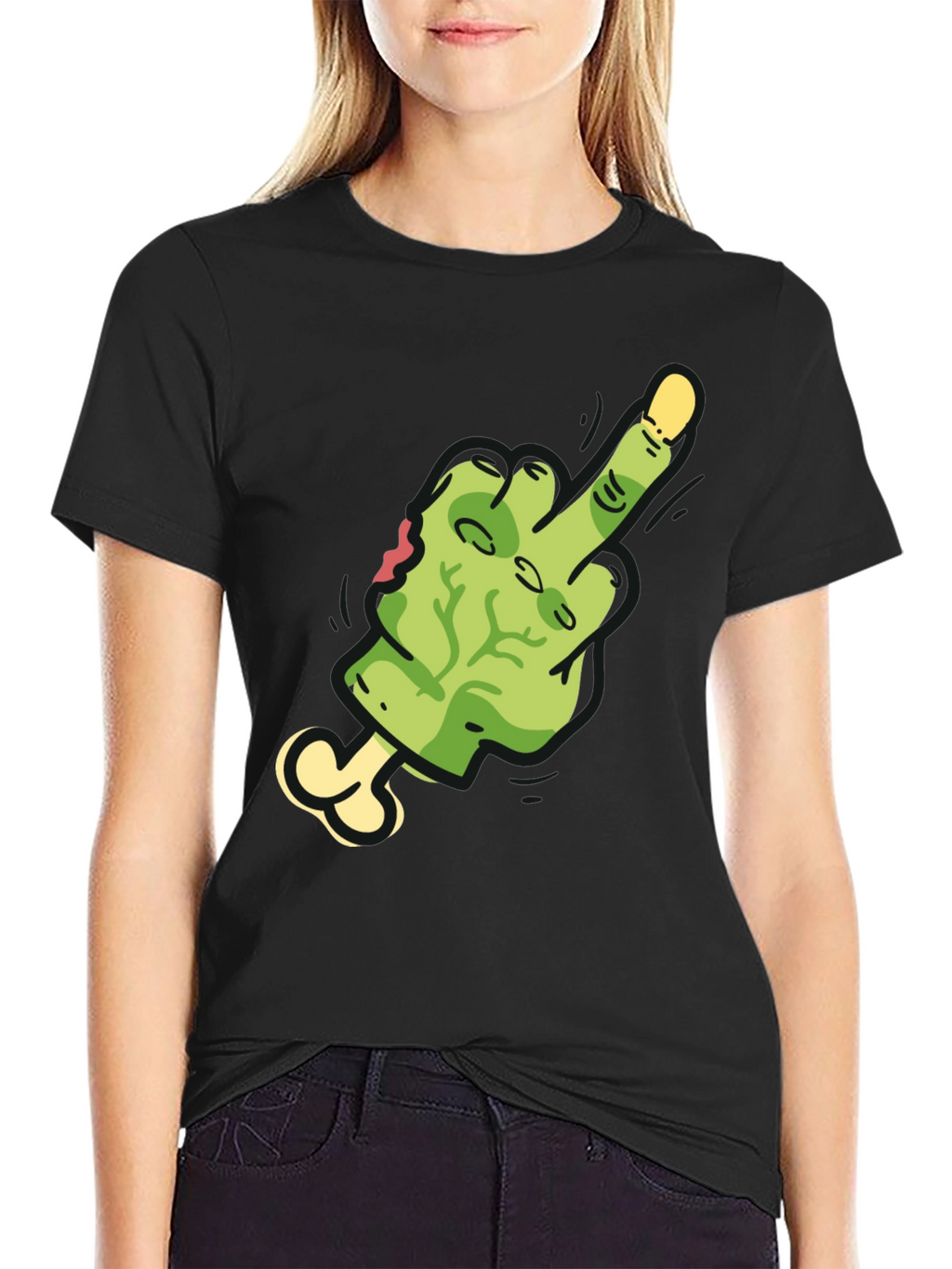 Zombie Middle Finger Graphic Tee - Black Cotton
