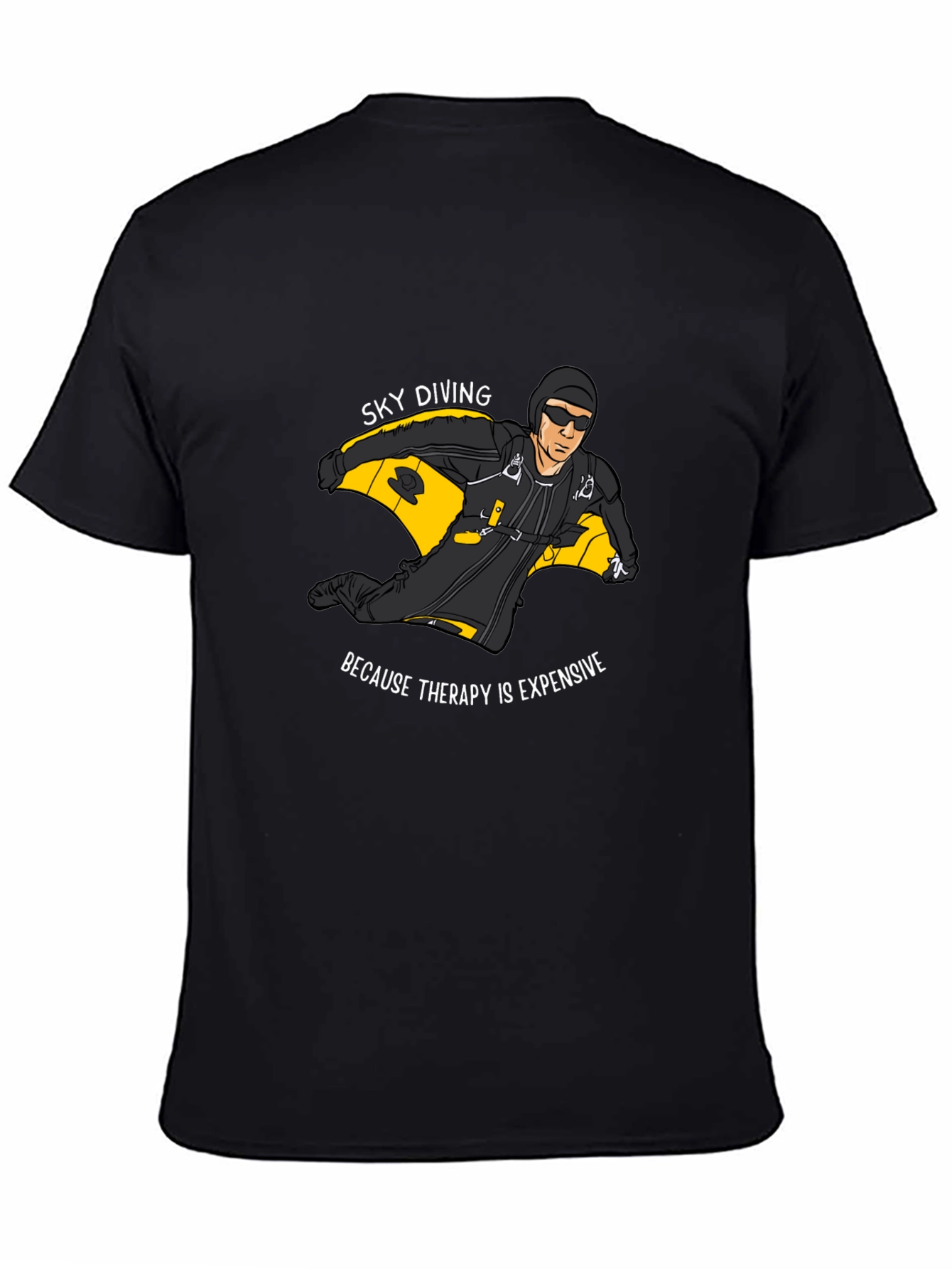 Sky Diving Therapy Black Graphic T-Shirt