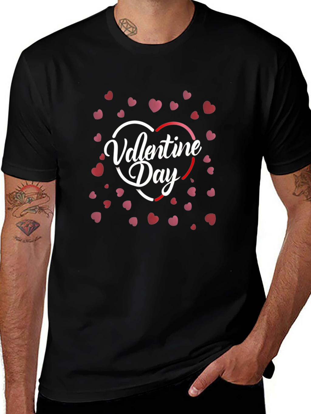 Valentines Day Heart Graphic Black T-Shirt