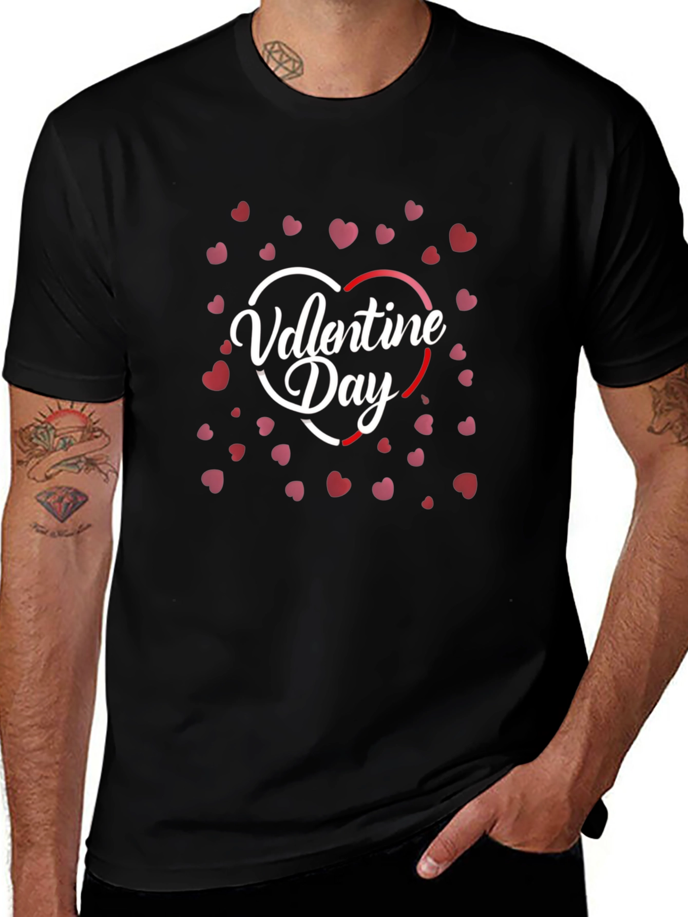 Valentines Day Heart Graphic Black T-Shirt