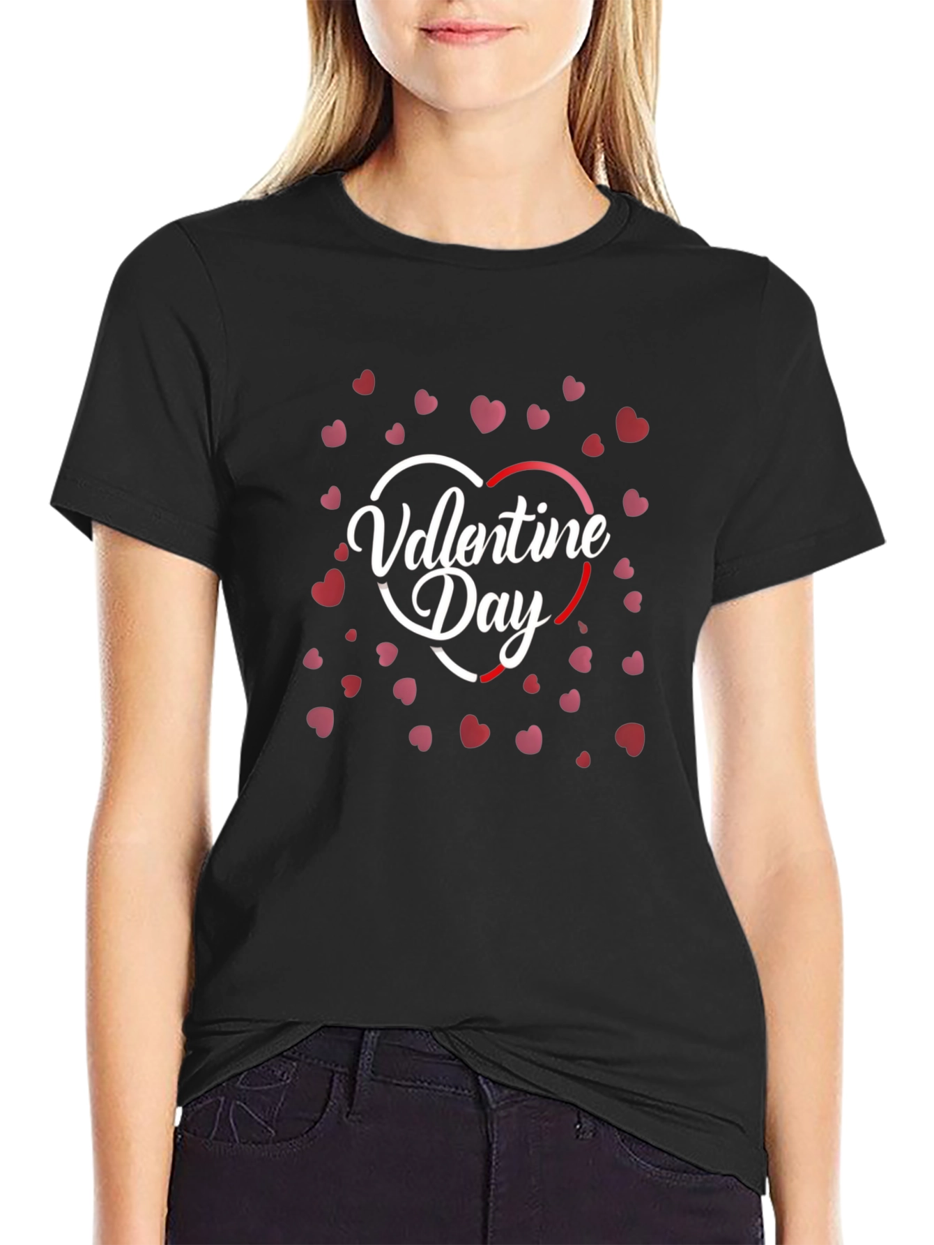 Valentines Day Heart Graphic Black T-Shirt