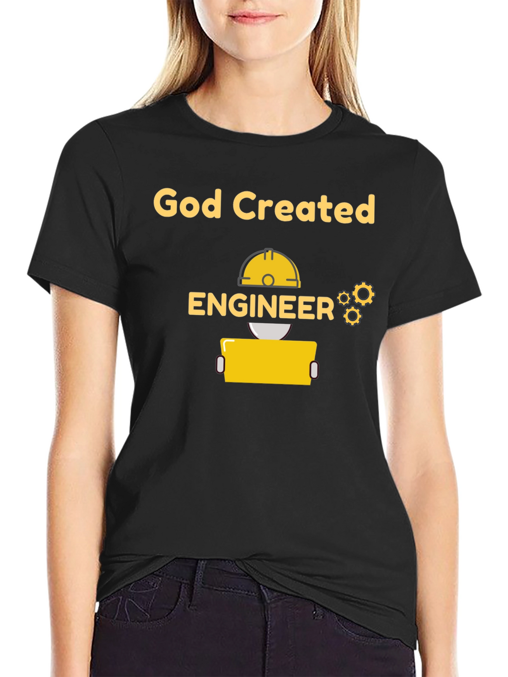 God Created Engineer Graphic T-Shirt - Black