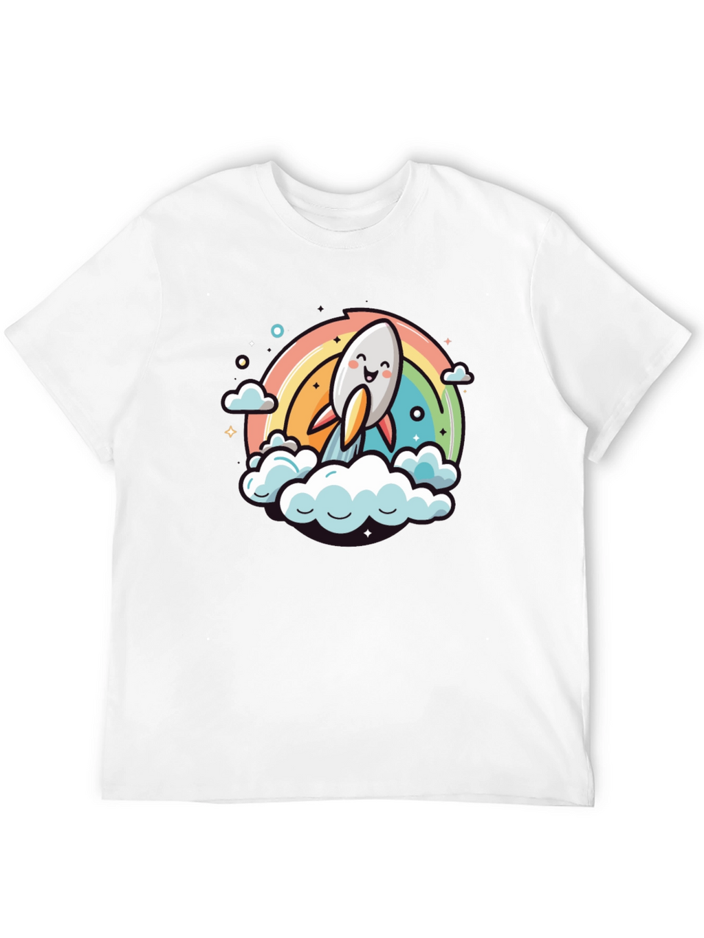 Cute Cartoon Rocket Rainbow T-Shirt