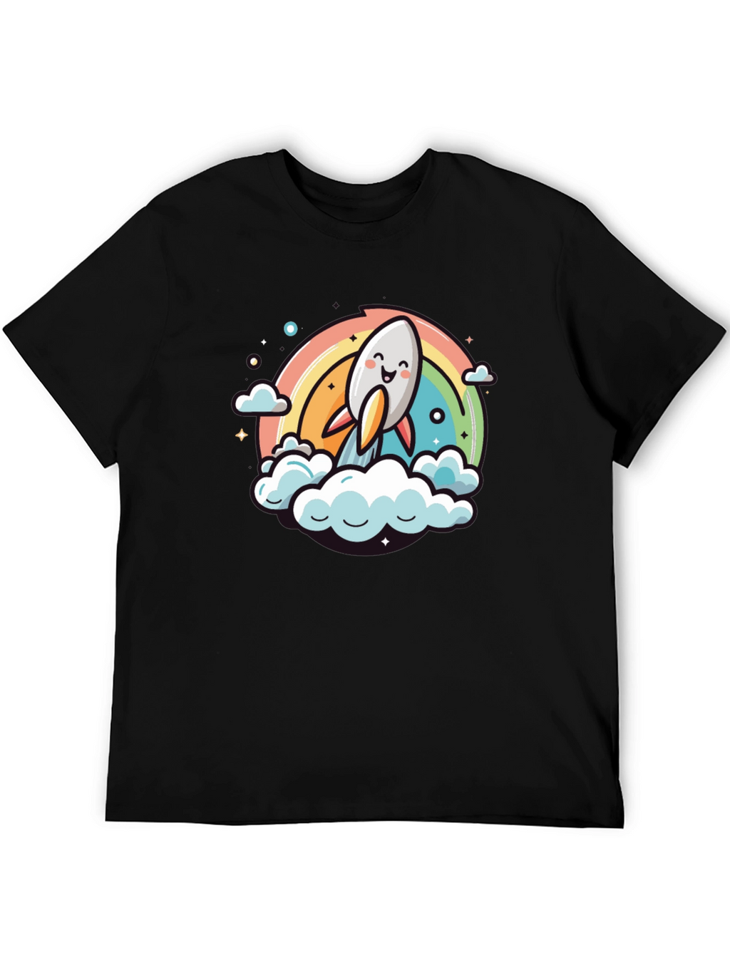 Cute Cartoon Rocket Rainbow T-Shirt