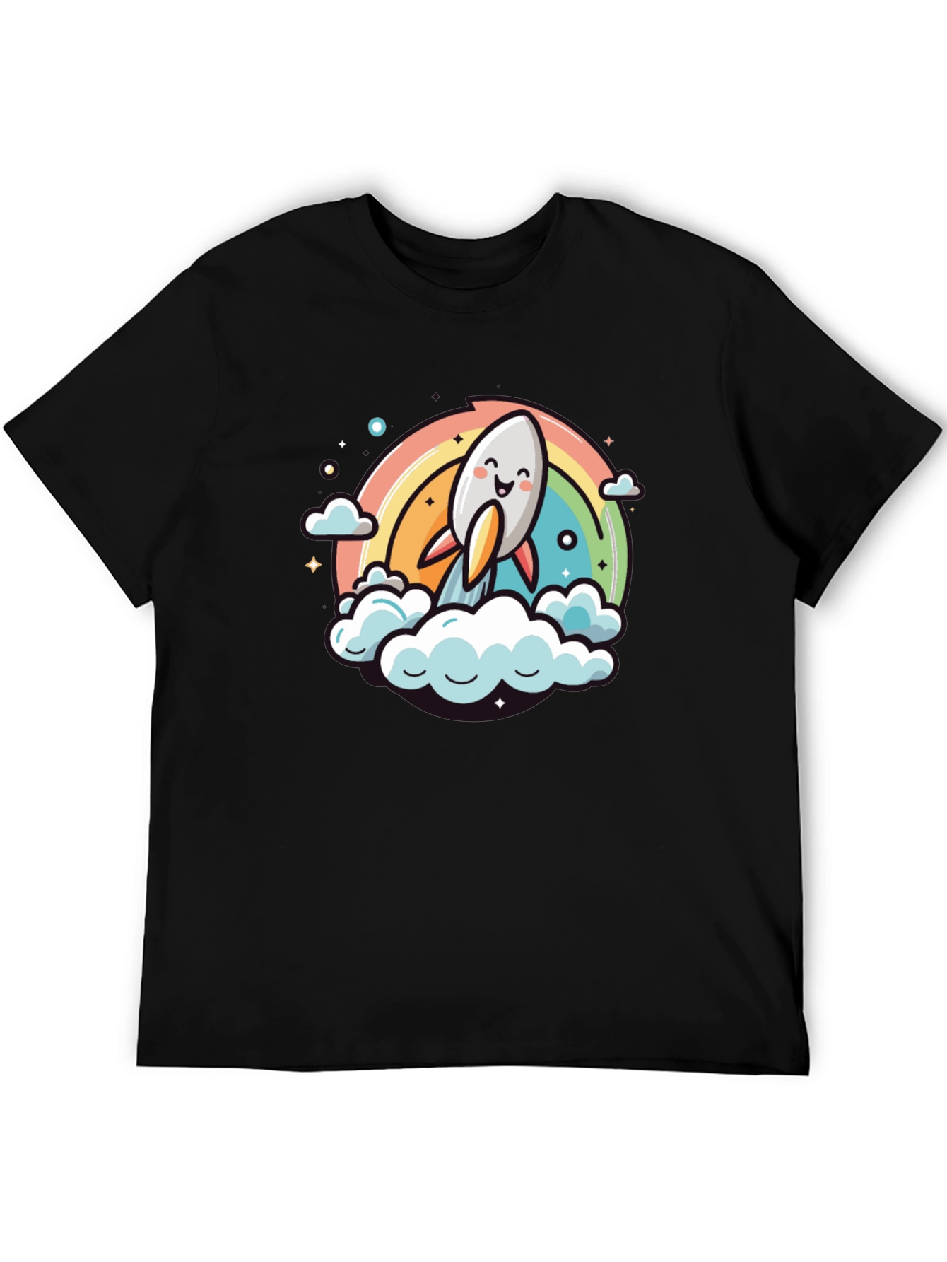 Cute Cartoon Rocket Rainbow T-Shirt
