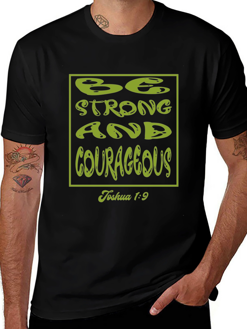 Be Strong & Courageous Black Christian T-Shirt
