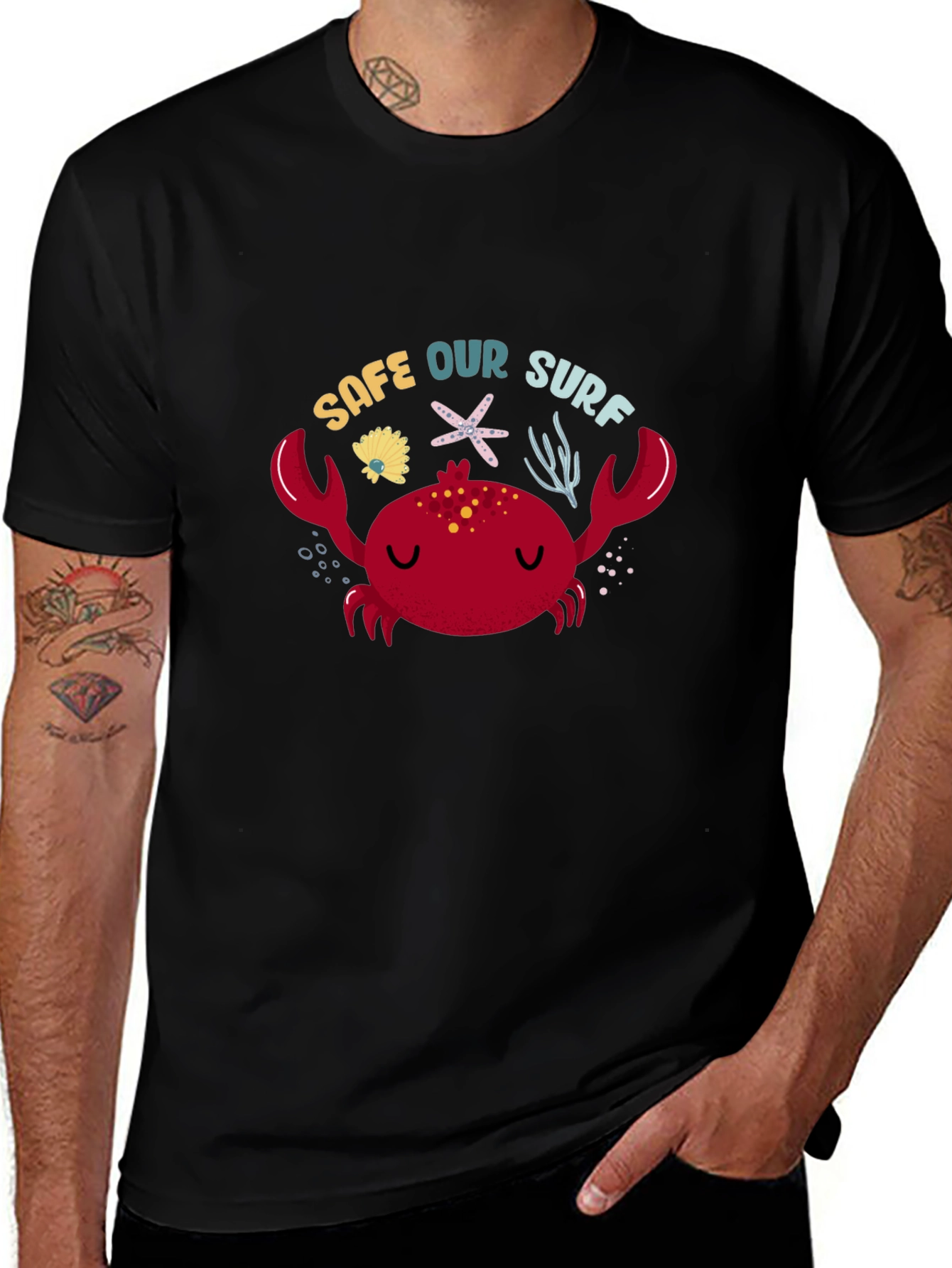 Save Our Surf Crab Graphic Tee - Black Cotton Casual T-Shirt