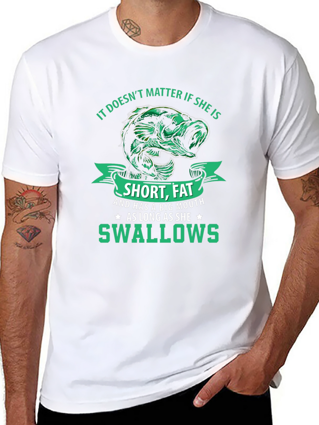Funny Fishing T-Shirt: Short Fat Big Mouth Swallows