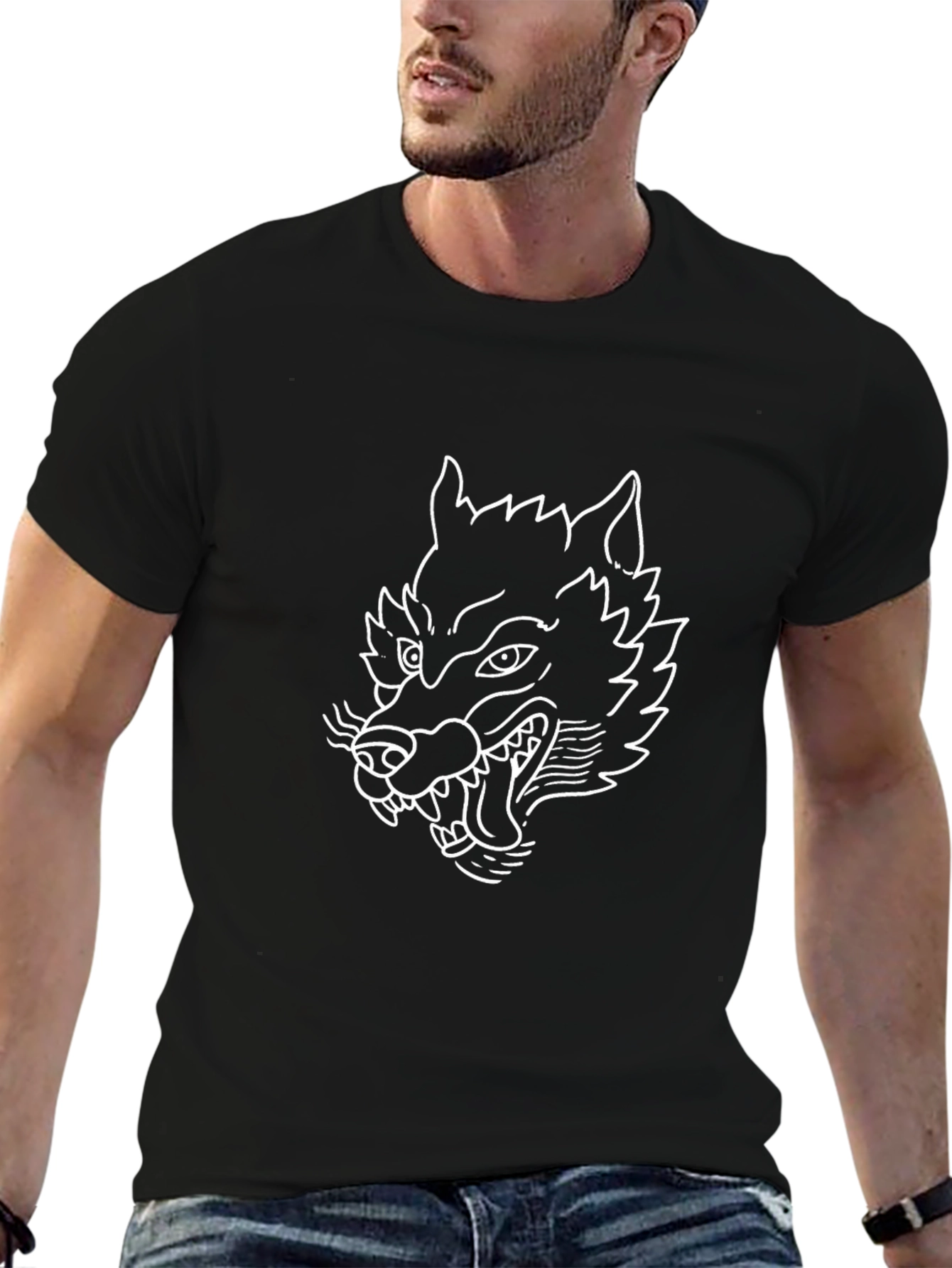Black Wolf Graphic Tee - Stylish Mens T-Shirt