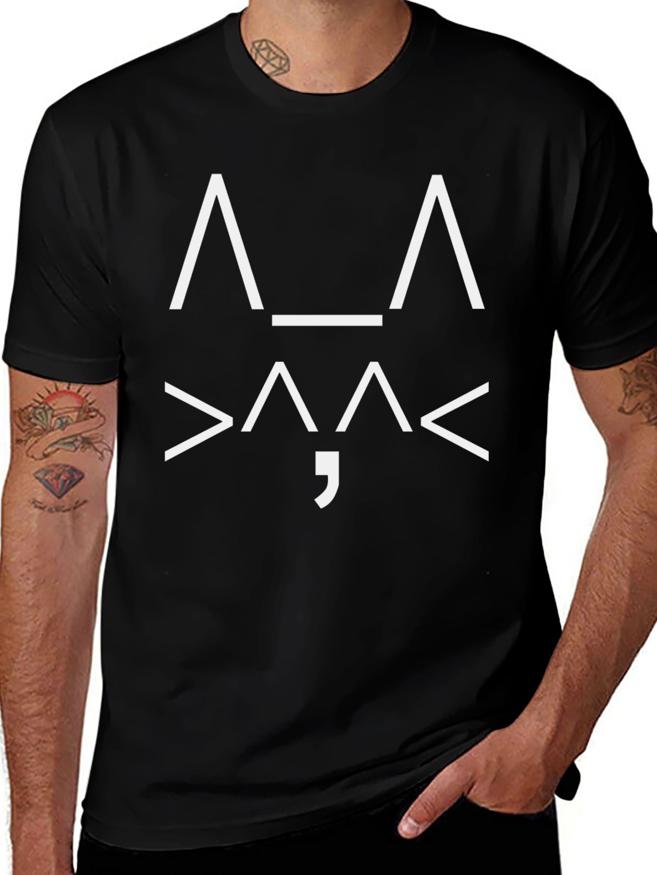 Black T-Shirt with ASCII Cat Face Design