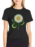 Black T-Shirt with White & Yellow Flower Graphic