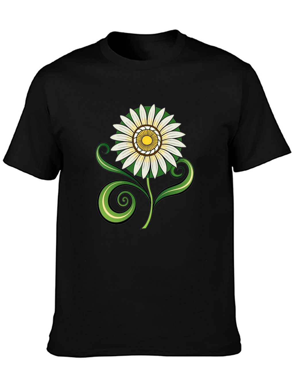 Black T-Shirt with White & Yellow Flower Graphic