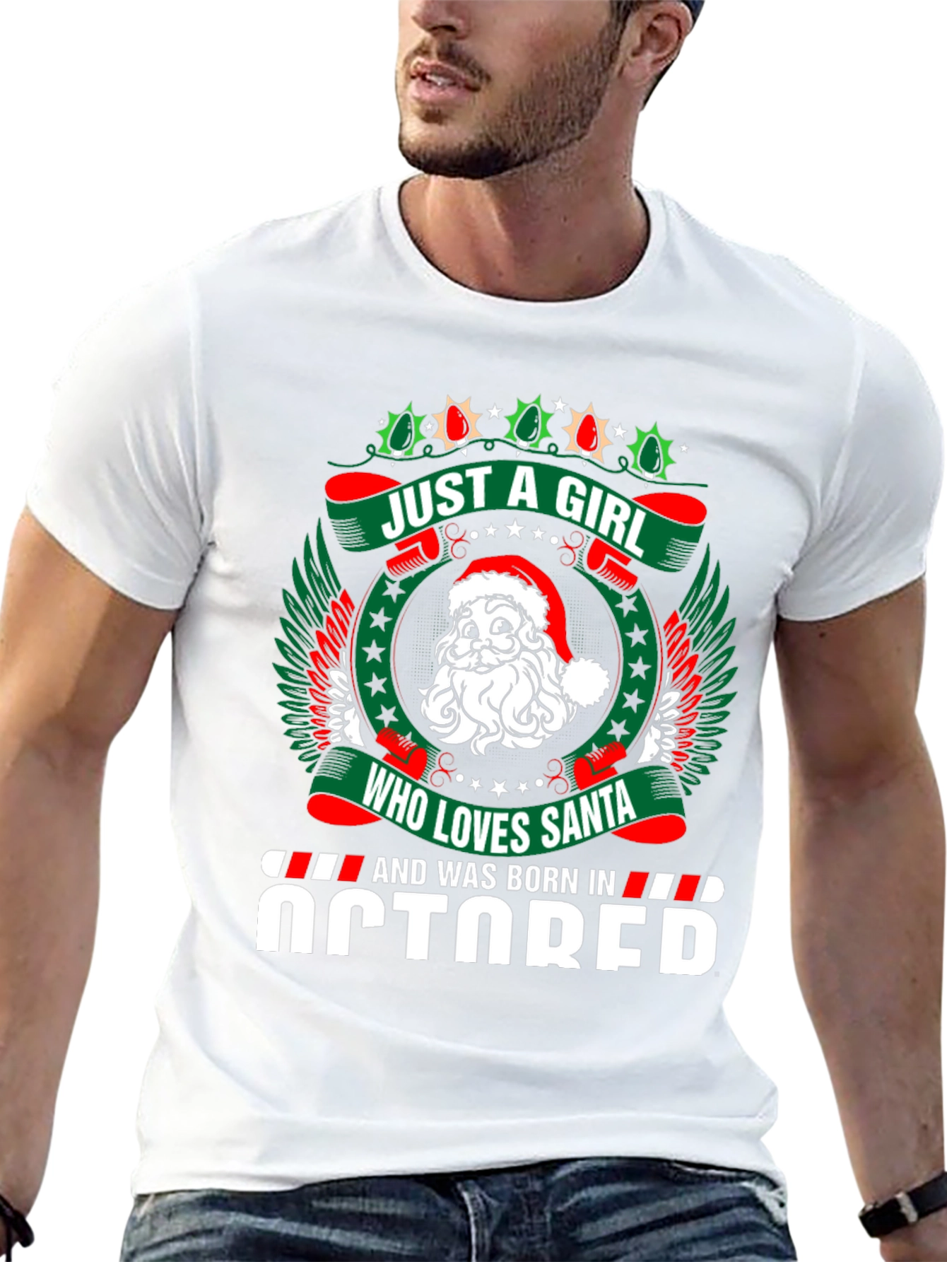 October Birthday Girl Santa Christmas T-Shirt