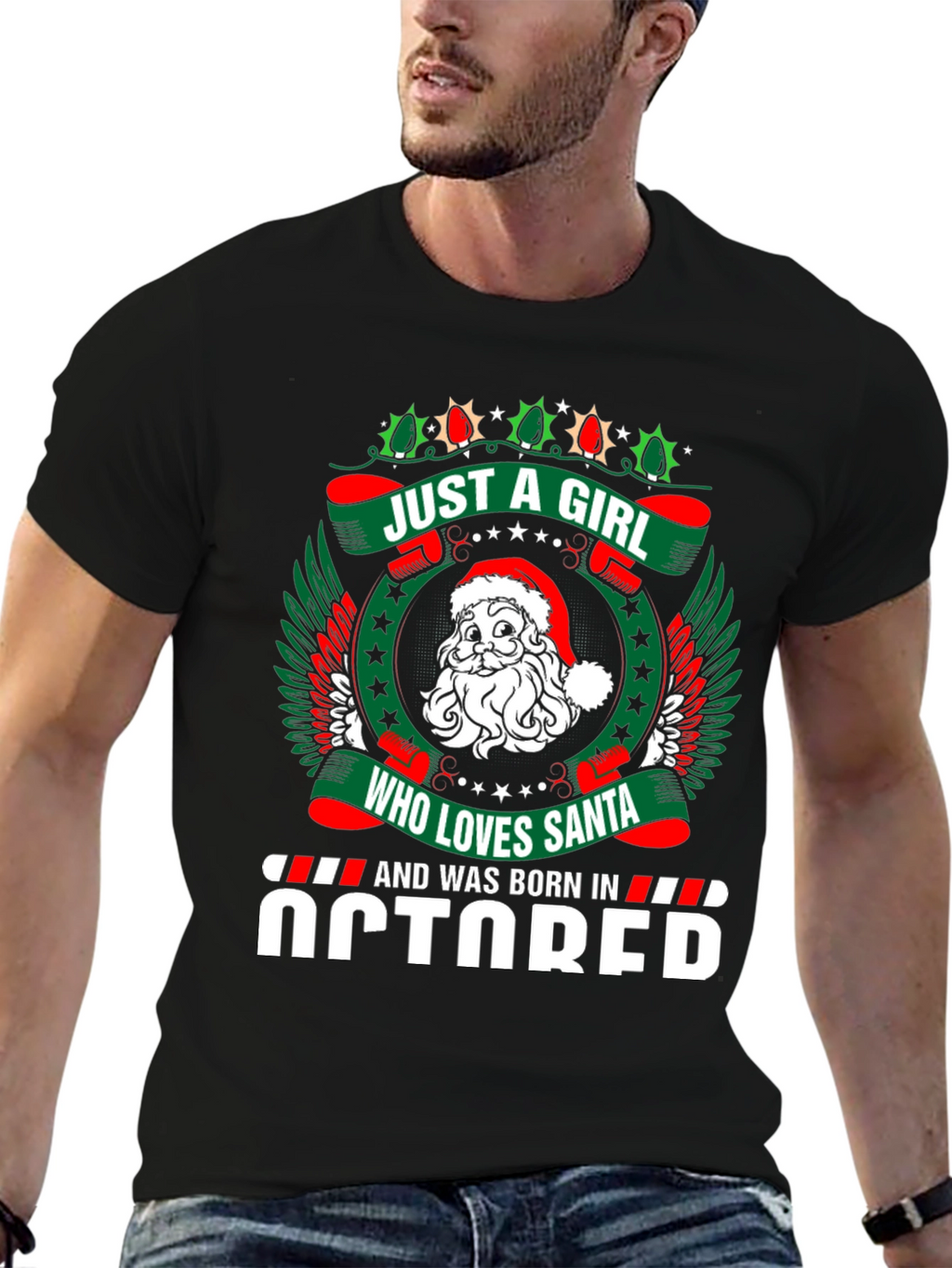 October Birthday Girl Santa Christmas T-Shirt