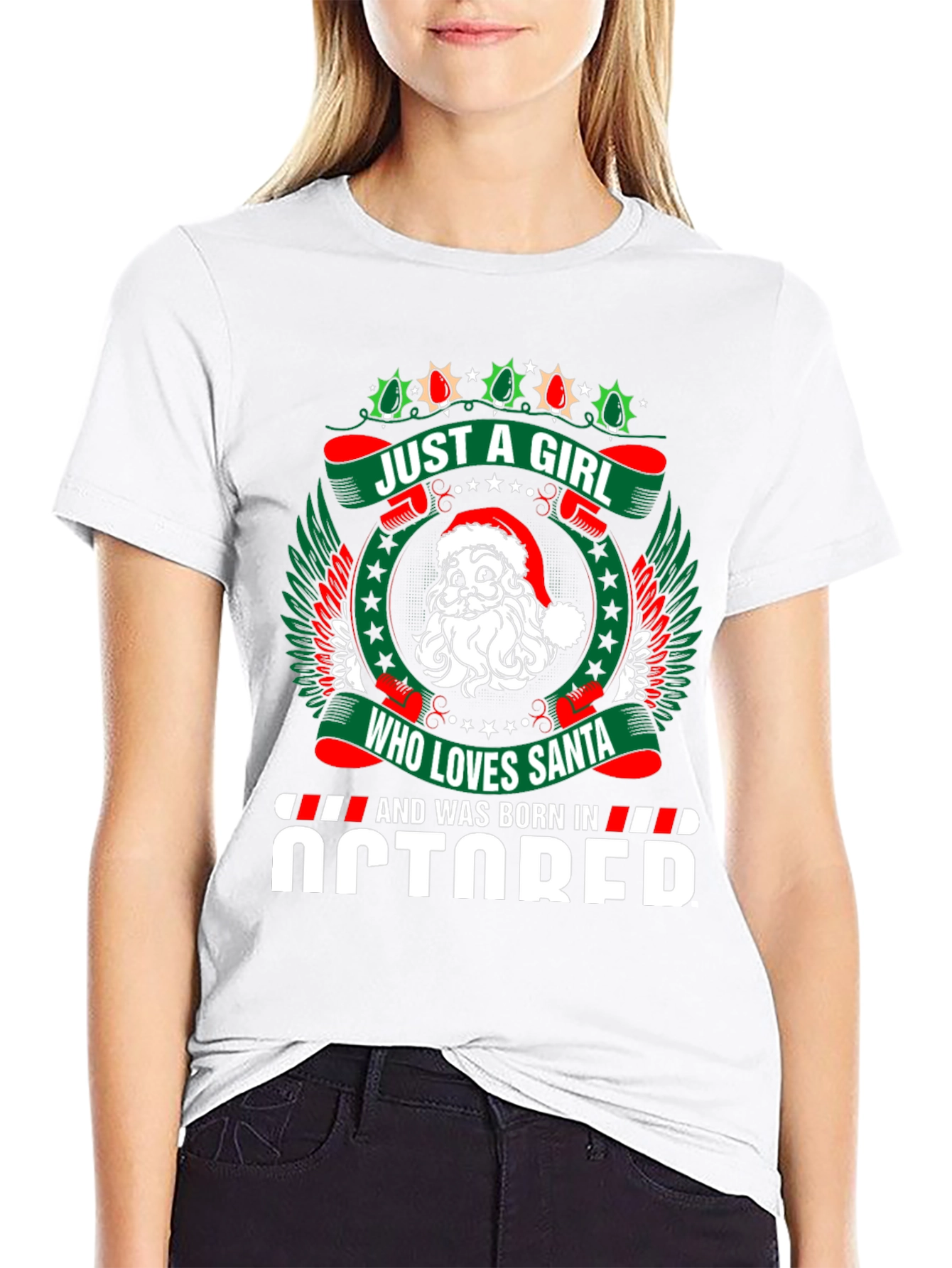 October Birthday Girl Santa Christmas T-Shirt