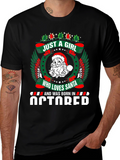 October Birthday Girl Santa Christmas T-Shirt