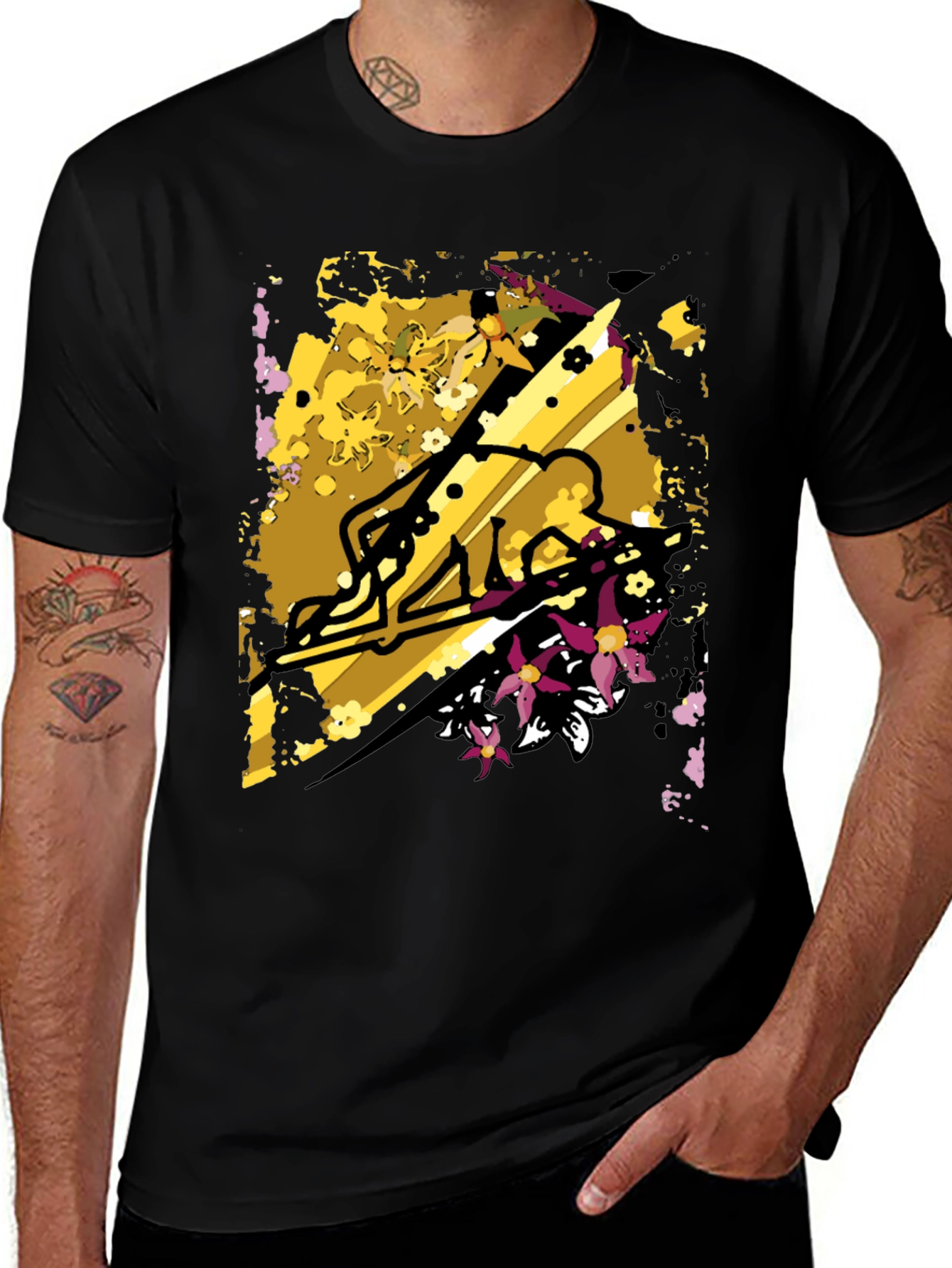 Abstract Floral Skater Graphic Tee - Black