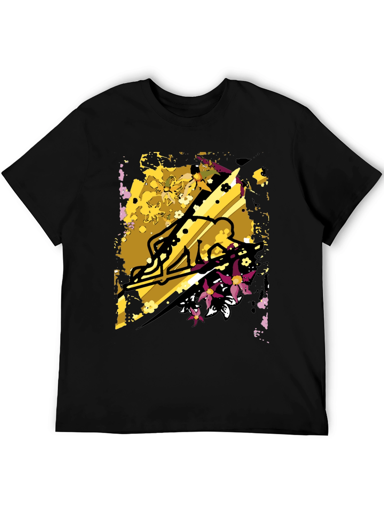 Abstract Floral Skater Graphic Tee - Black