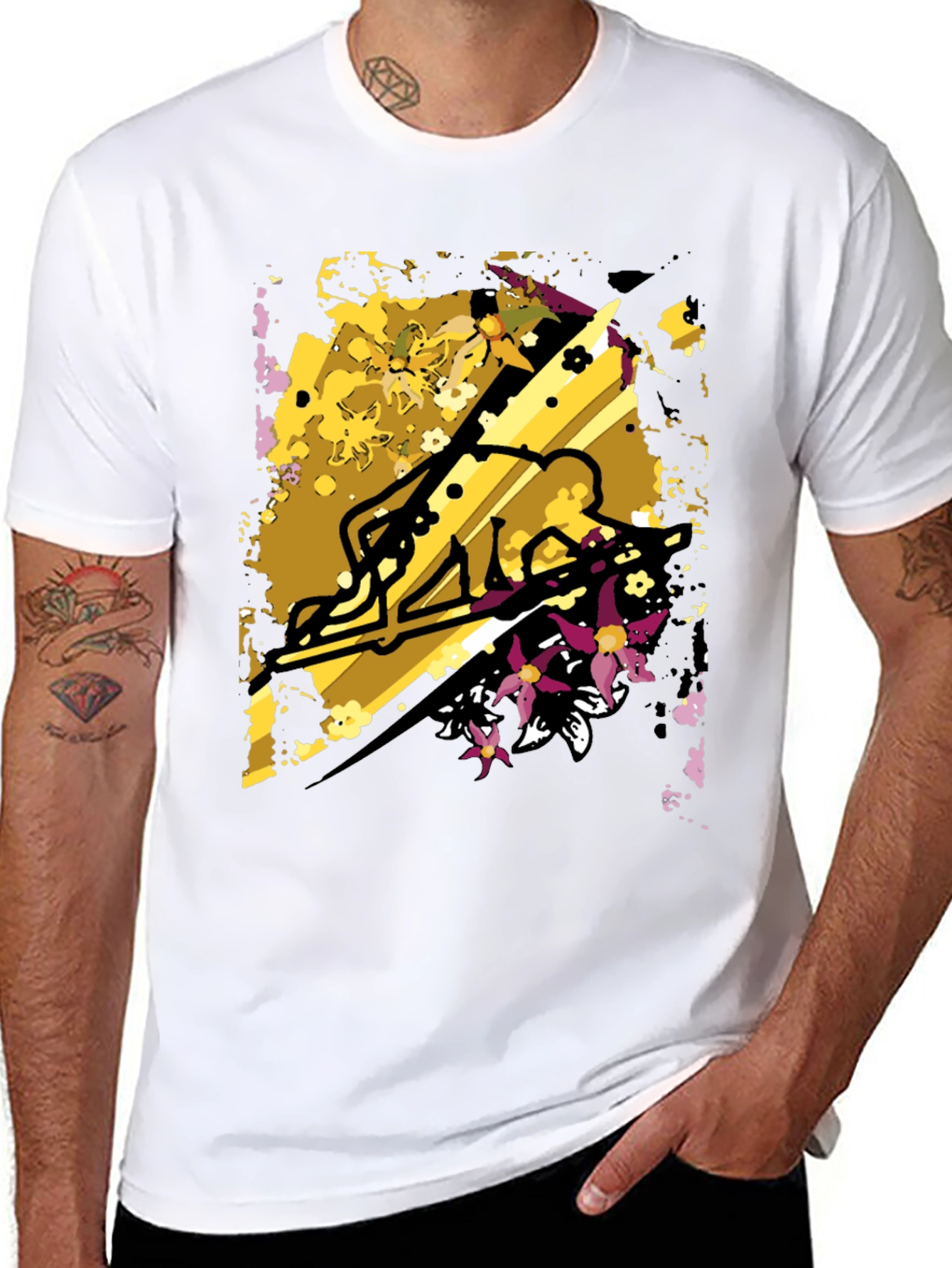 Abstract Floral Skater Graphic Tee - Black