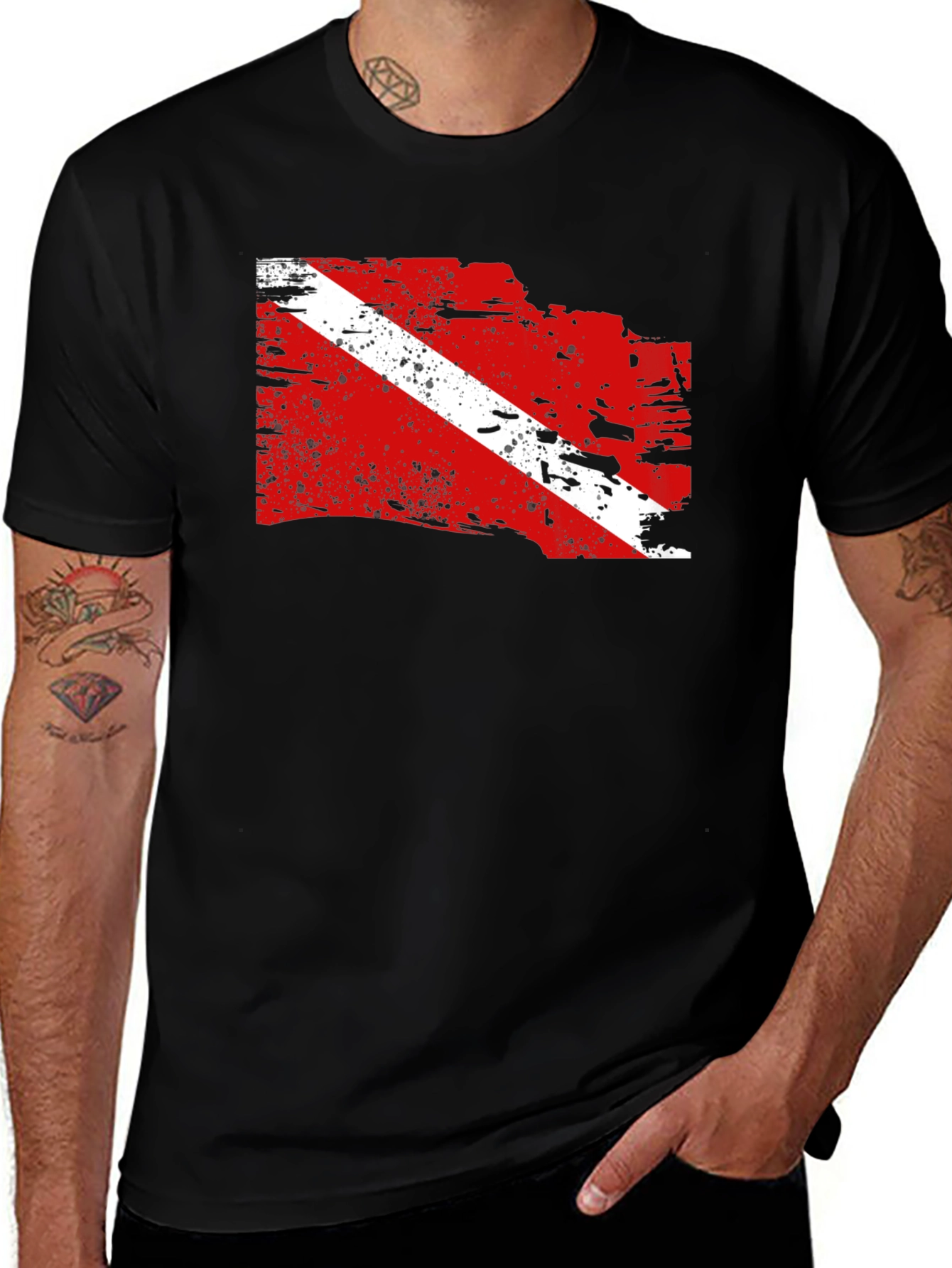 Diver Down Flag Graphic Tee - Black Cotton T-Shirt