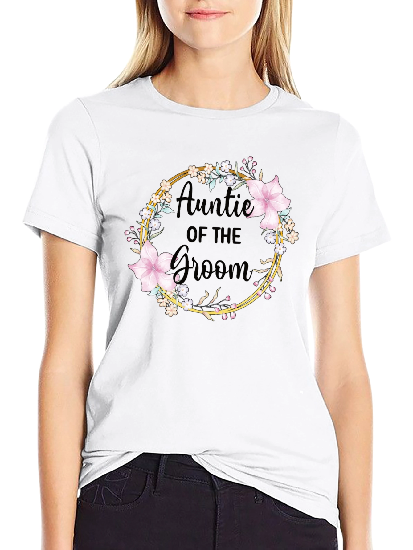 Auntie of the Groom Floral Wreath T-Shirt
