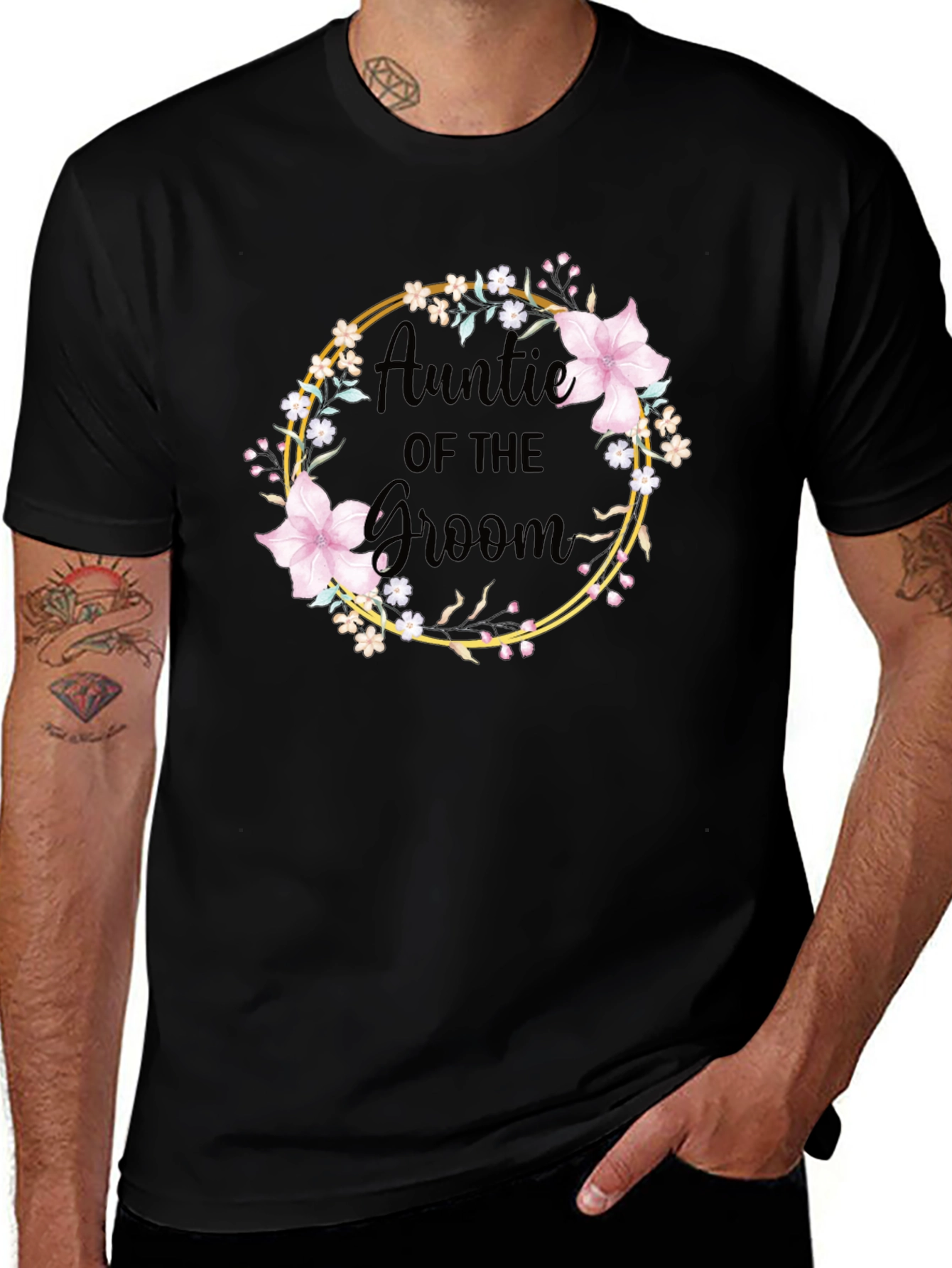 Auntie of the Groom Floral Wreath T-Shirt