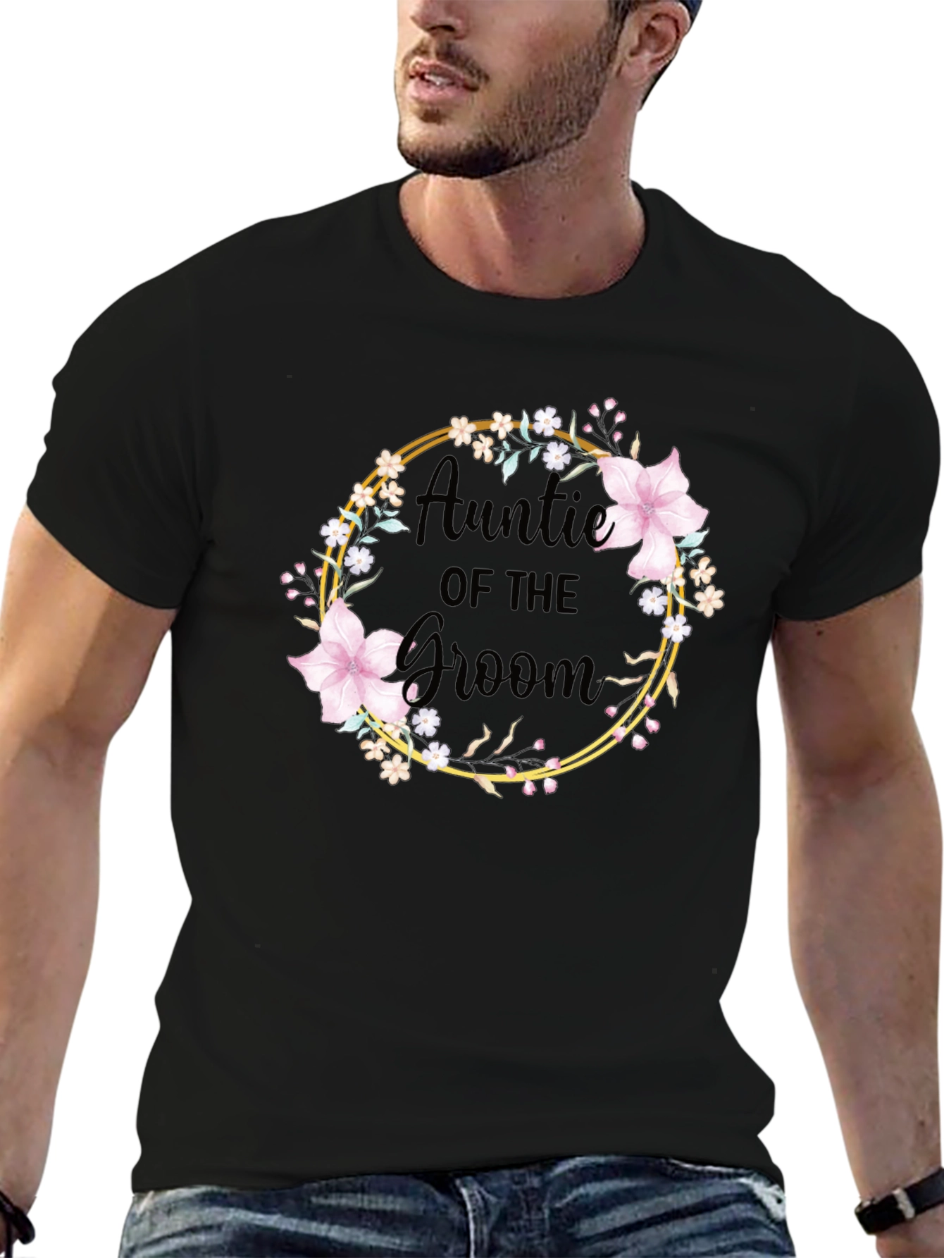 Auntie of the Groom Floral Wreath T-Shirt